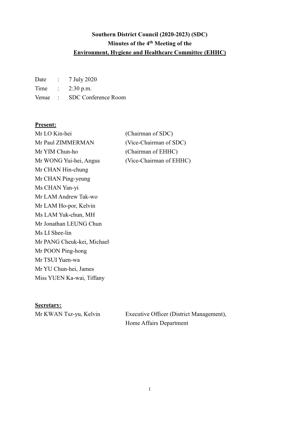 EHHC 4Th Meeting Minutes