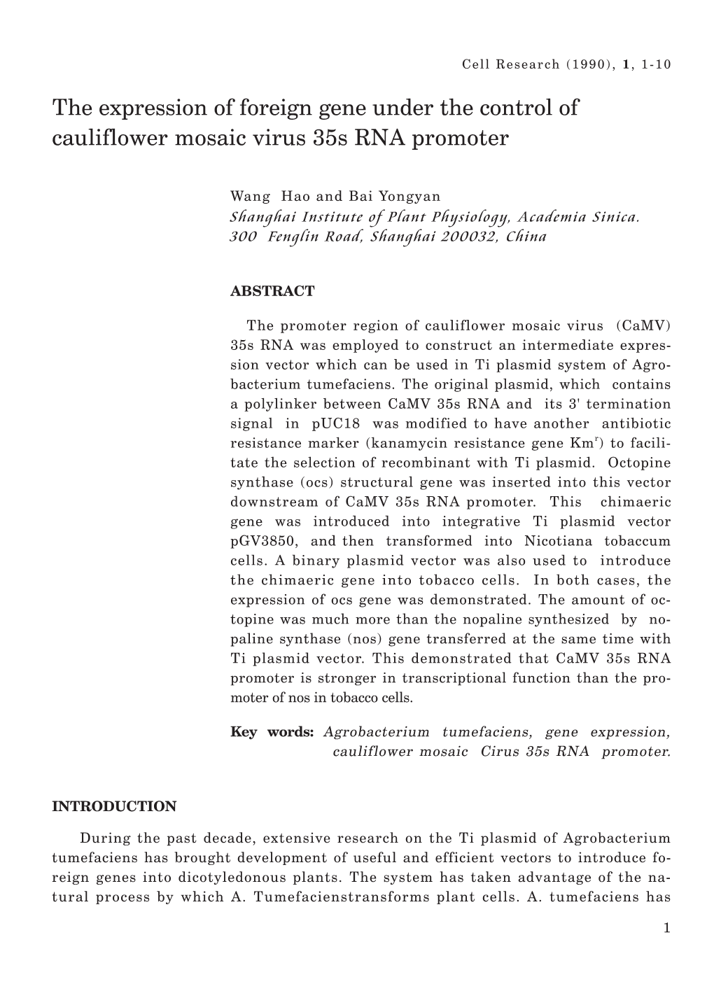 The Expression of Foreign Gene Under the Control of Cauliflower Mosaic Virus 35S RNA Promoter