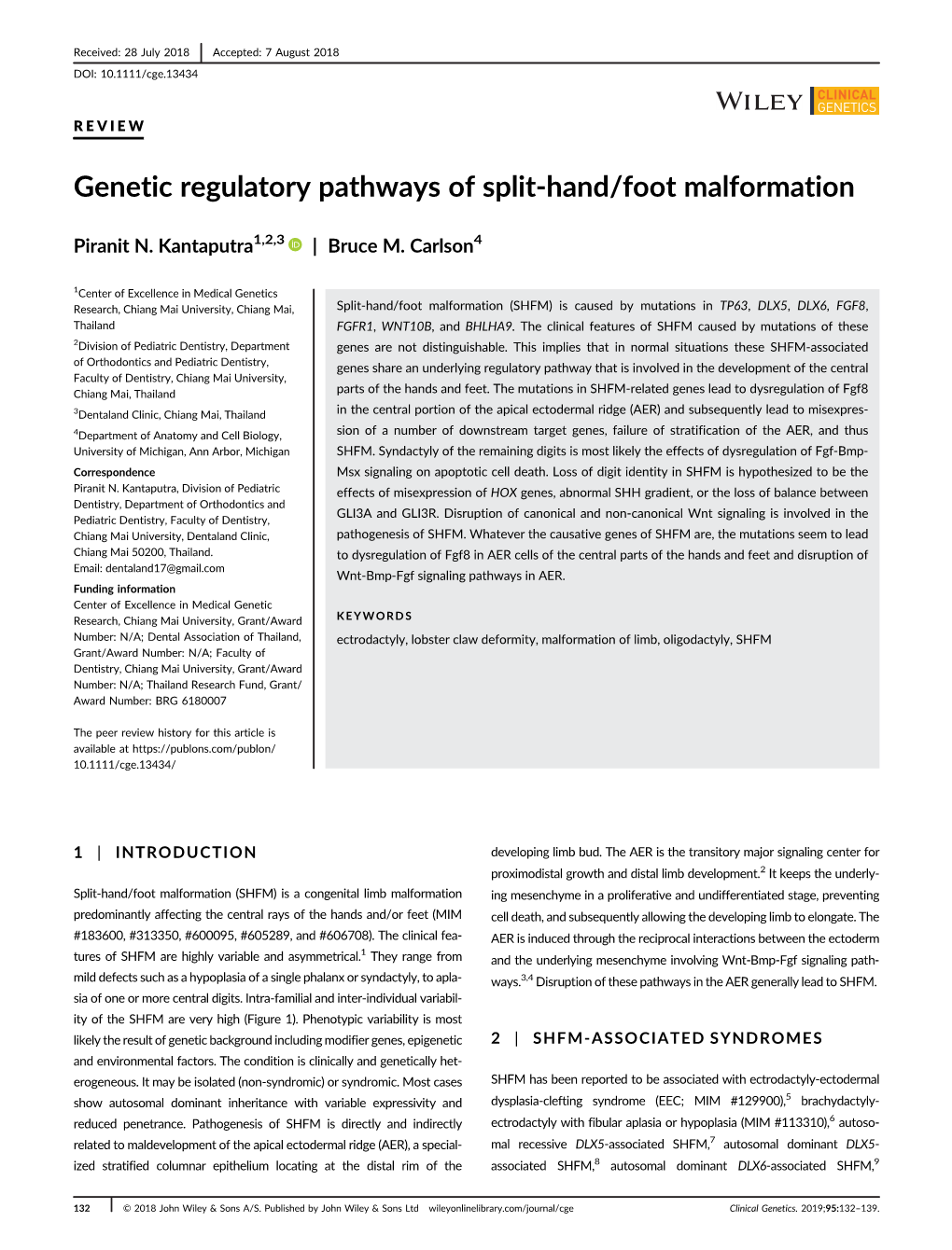 Genetic Regulatory Pathways of Split Hand-Foot Malformation