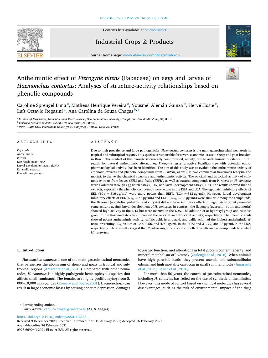 Anthelmintic Effect of Pterogyne Nitens (Fabaceae)