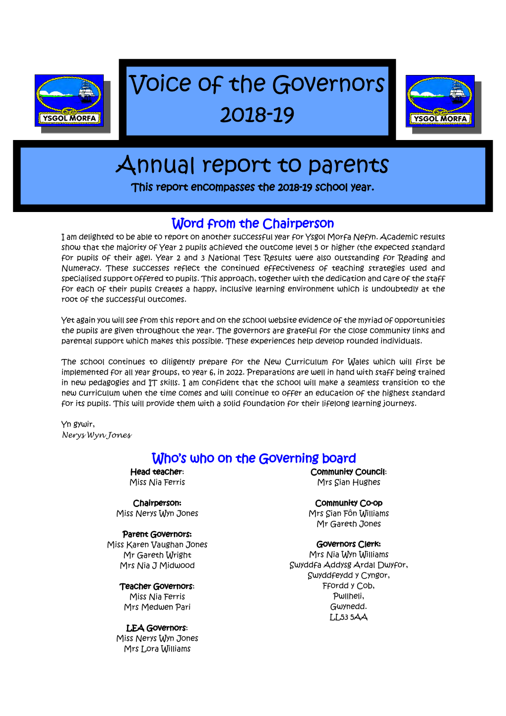 Voice of the Governors 2018-19 Annual Report to Parents
