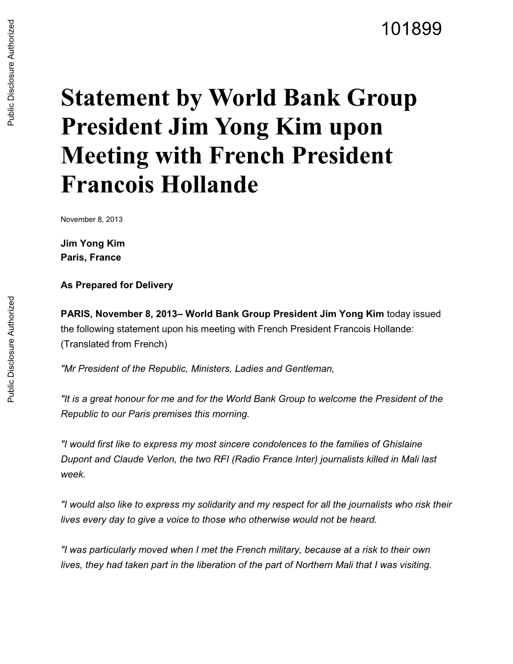 Statement by World Bank Group President