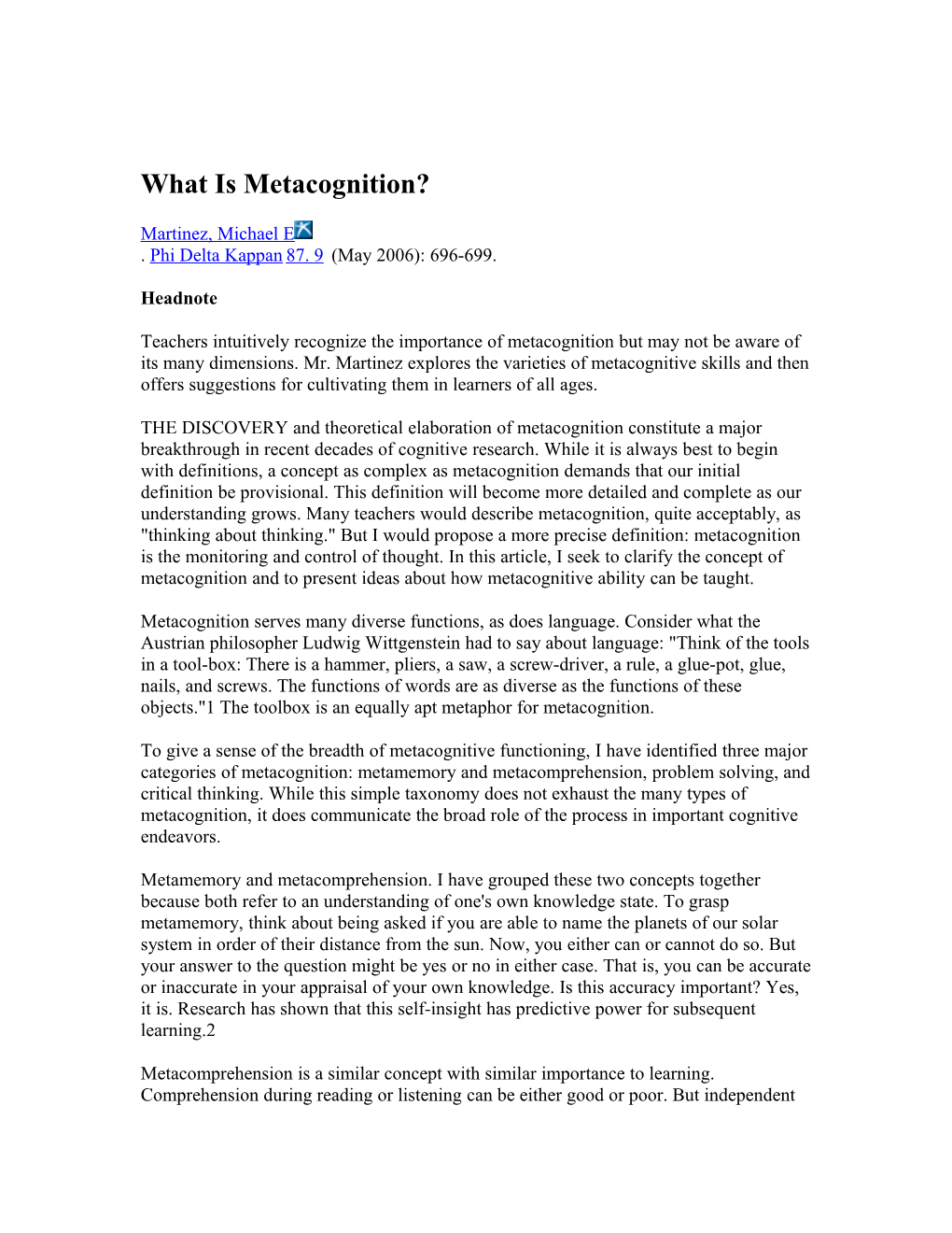 What Is Metacognition