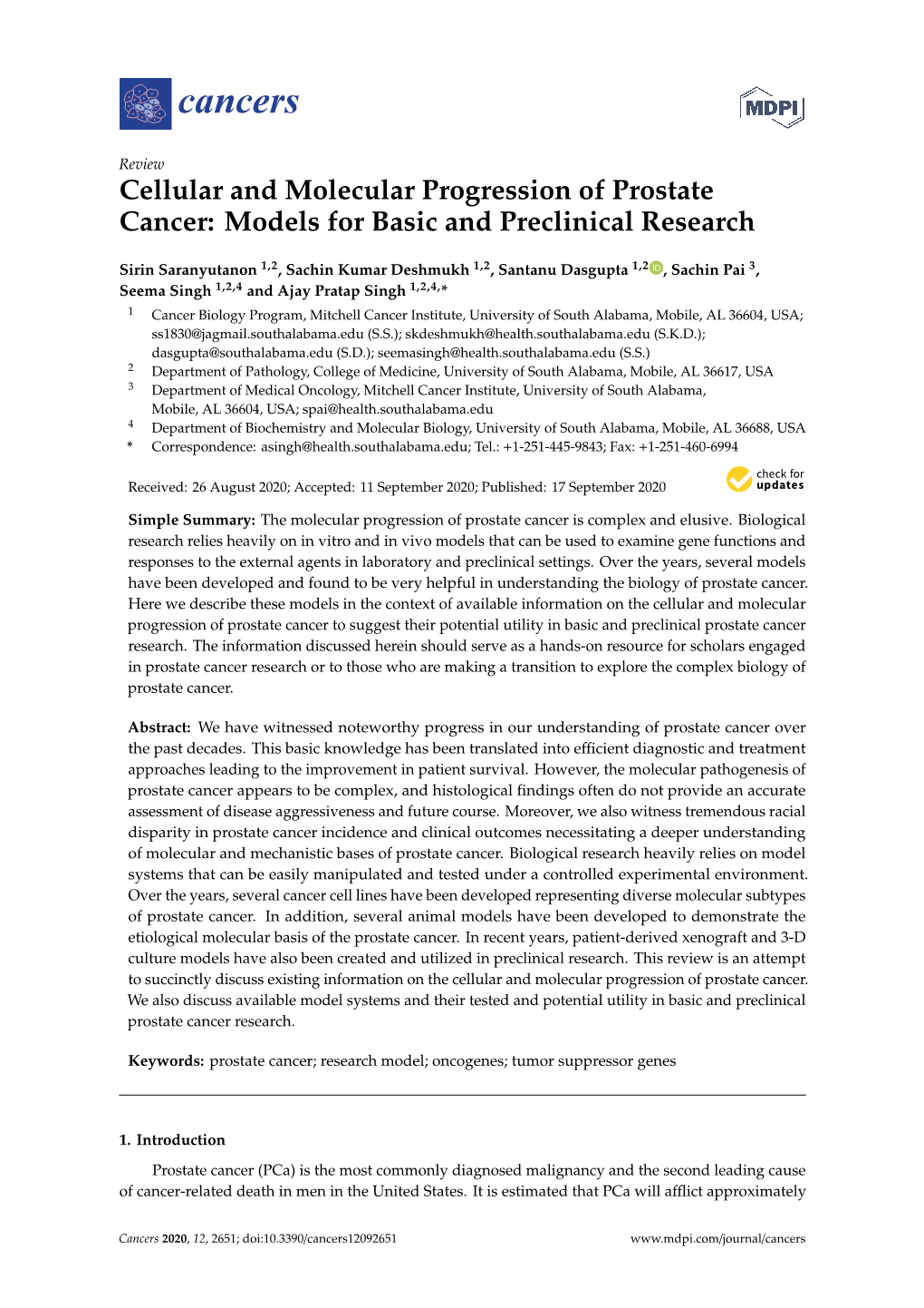 Cellular and Molecular Progression of Prostate Cancer: Models for Basic and Preclinical Research