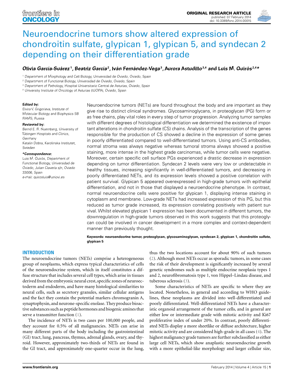 Neuroendocrine Tumors Show Altered Expression of Chondroitin Sulfate, Glypican 1, Glypican 5, and Syndecan 2 Depending on Their Differentiation Grade