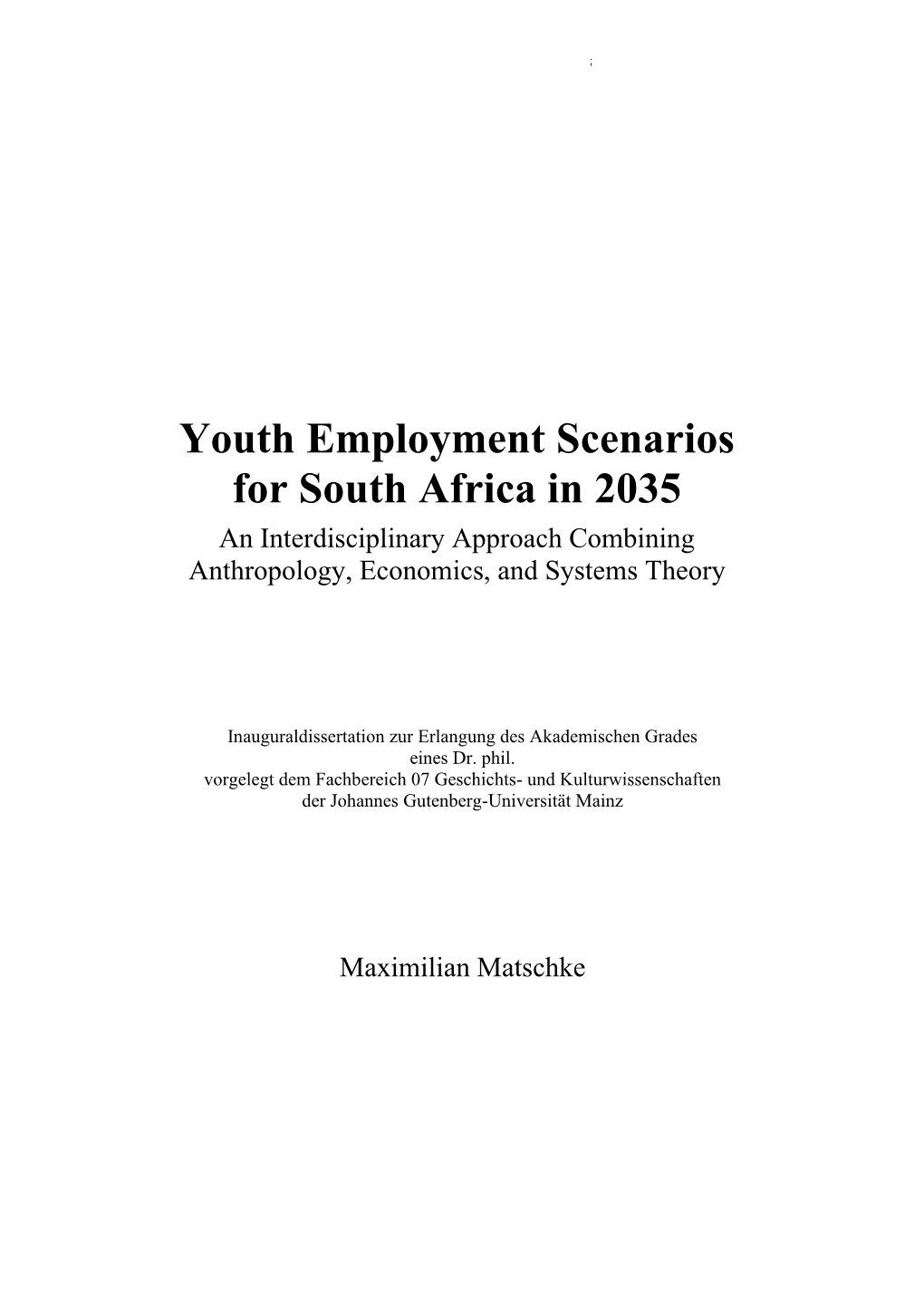 Youth Employment Scenarios for South Africa in 2035