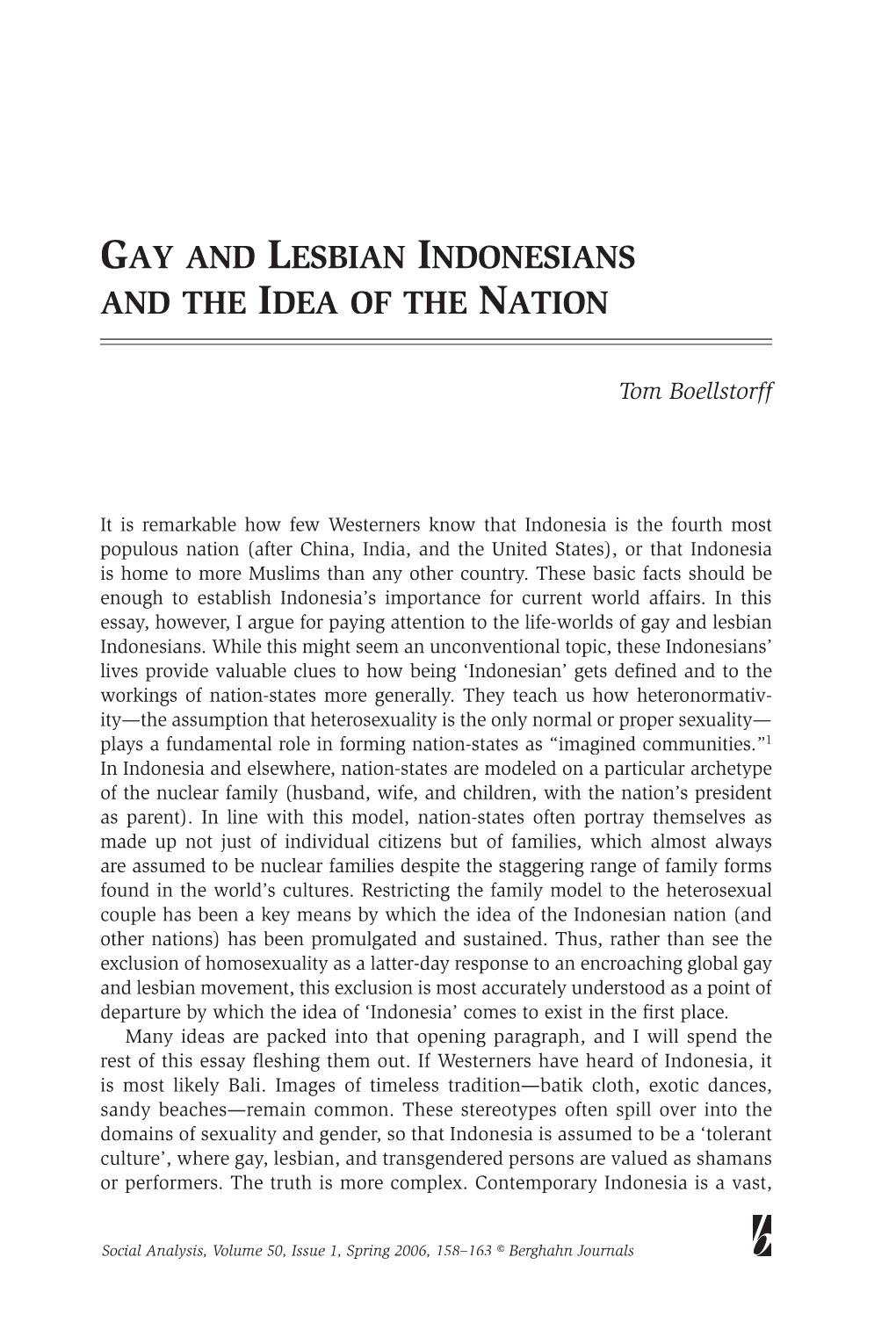 Gay and Lesbian Indonesians and the Idea of the Nation
