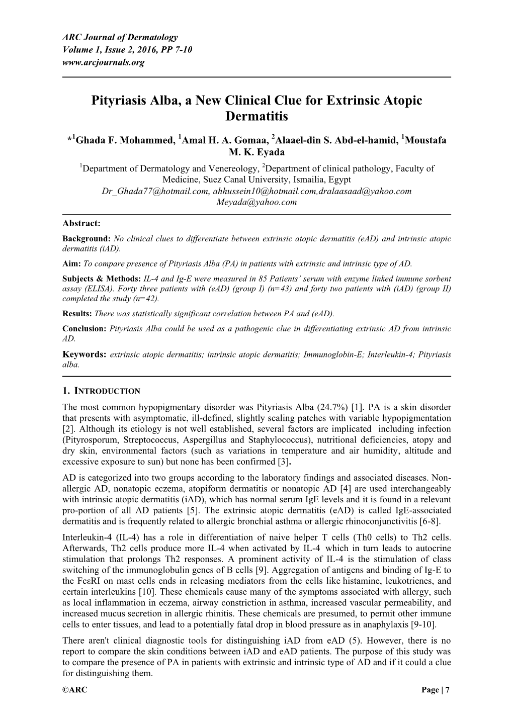 Pityriasis Alba, a New Clinical Clue for Extrinsic Atopic Dermatitis