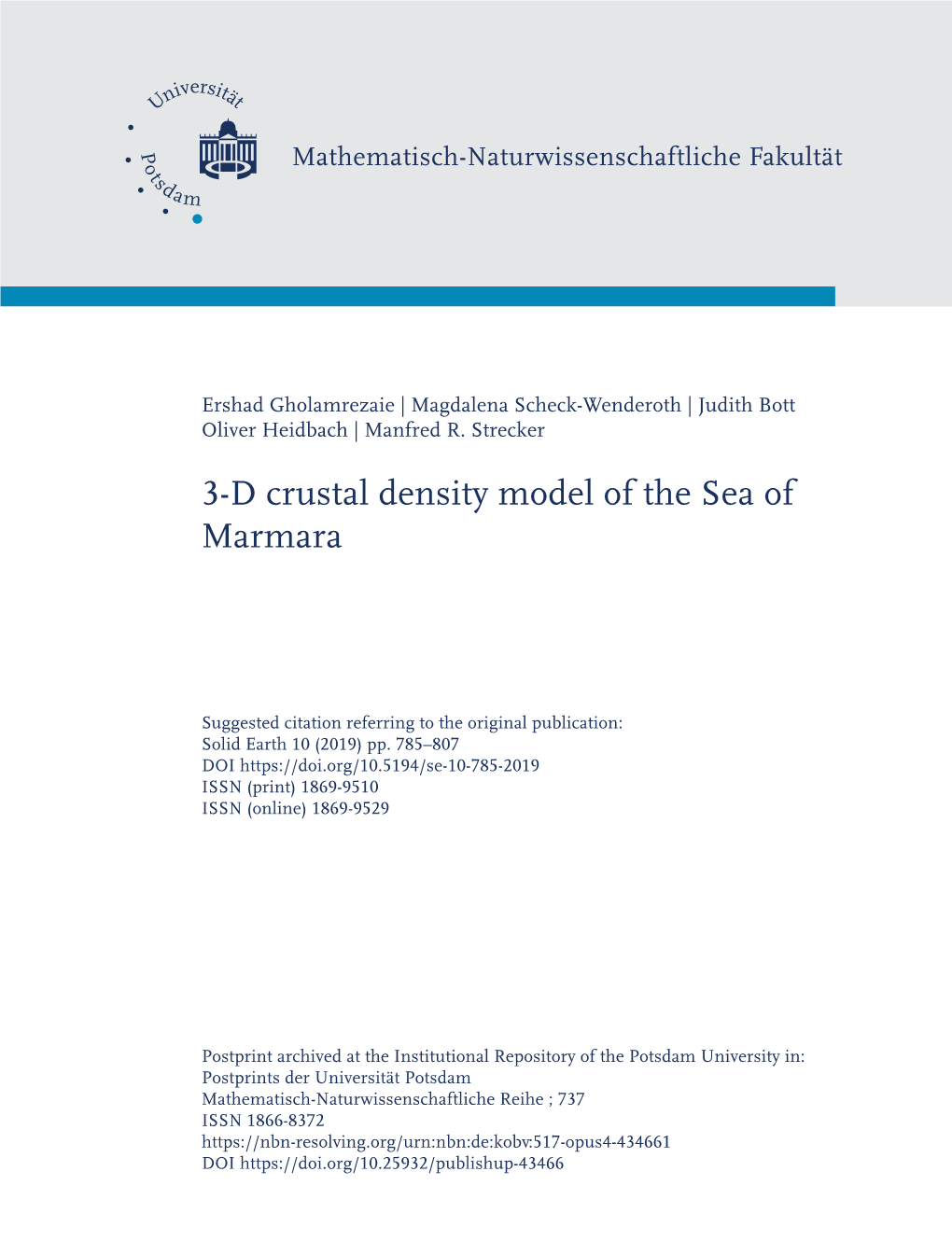 3-D Crustal Density Model of the Sea of Marmara