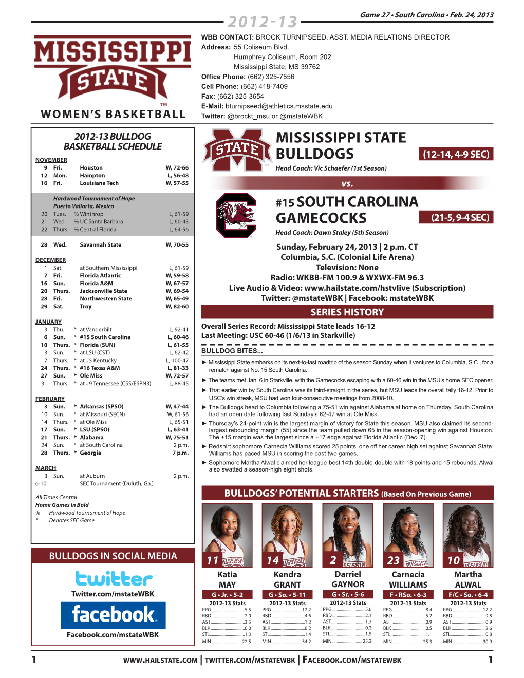 Mississippi State Bulldogs #15 South Carolina