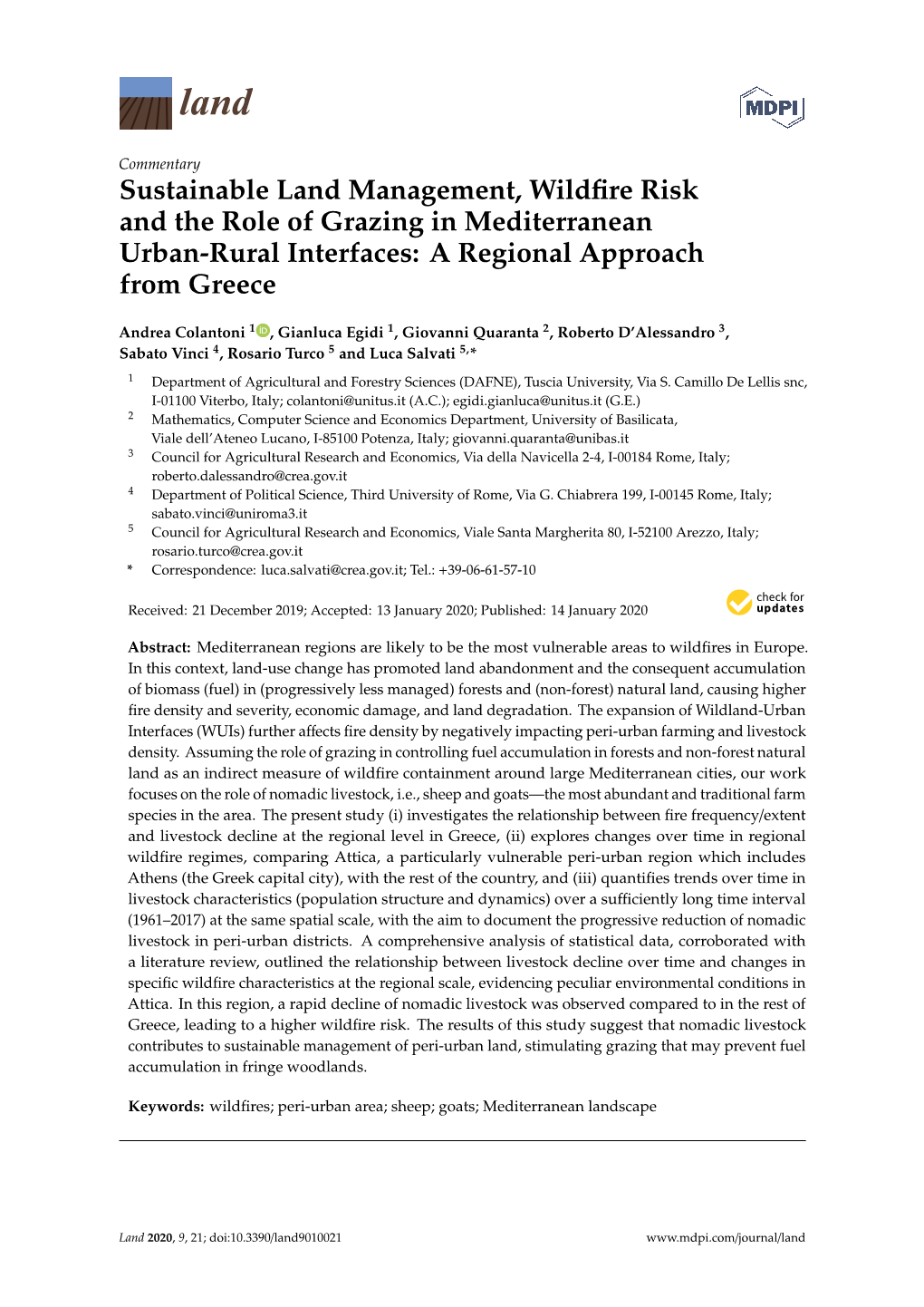 Sustainable Land Management, Wildfire Risk and the Role Of