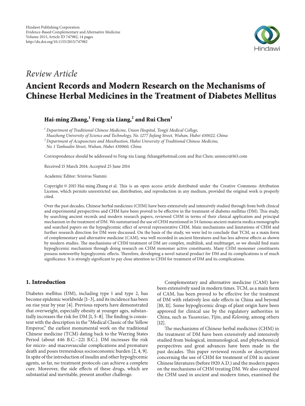 Ancient Records and Modern Research on the Mechanisms of Chinese Herbal Medicines in the Treatment of Diabetes Mellitus
