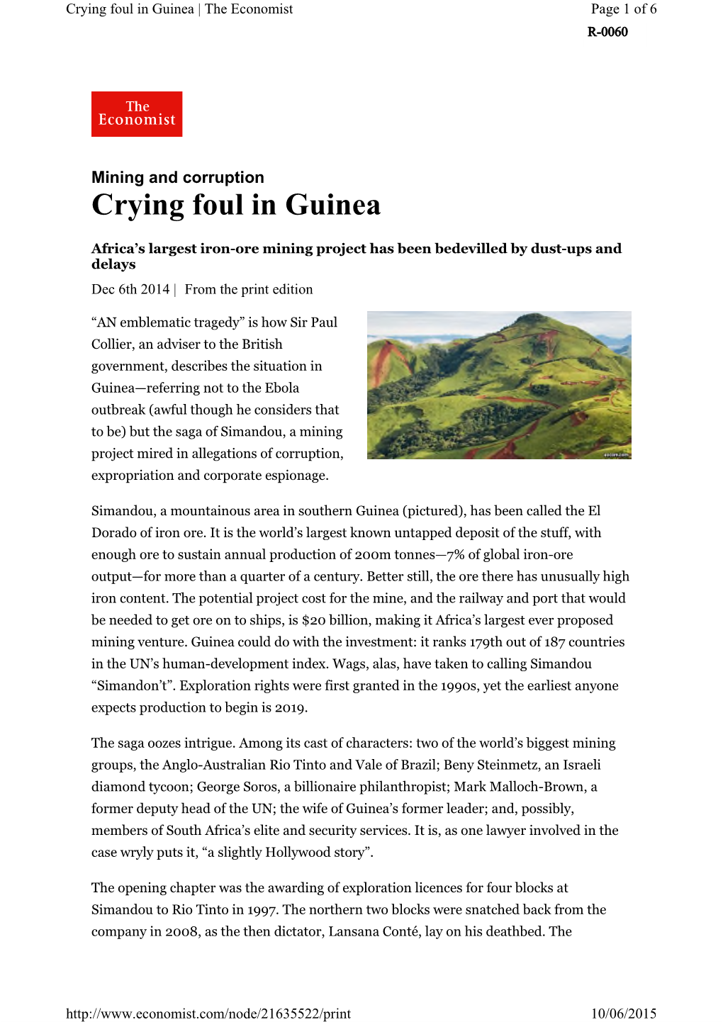 Crying Foul in Guinea | the Economist Page 1 of 6 R-0060