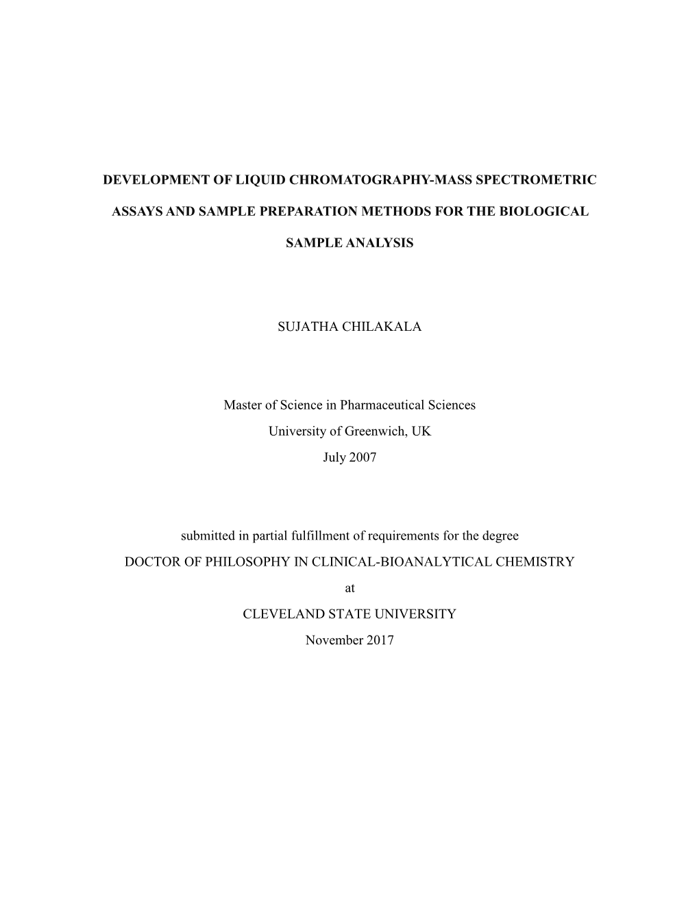 Development of Liquid Chromatography-Mass Spectrometric