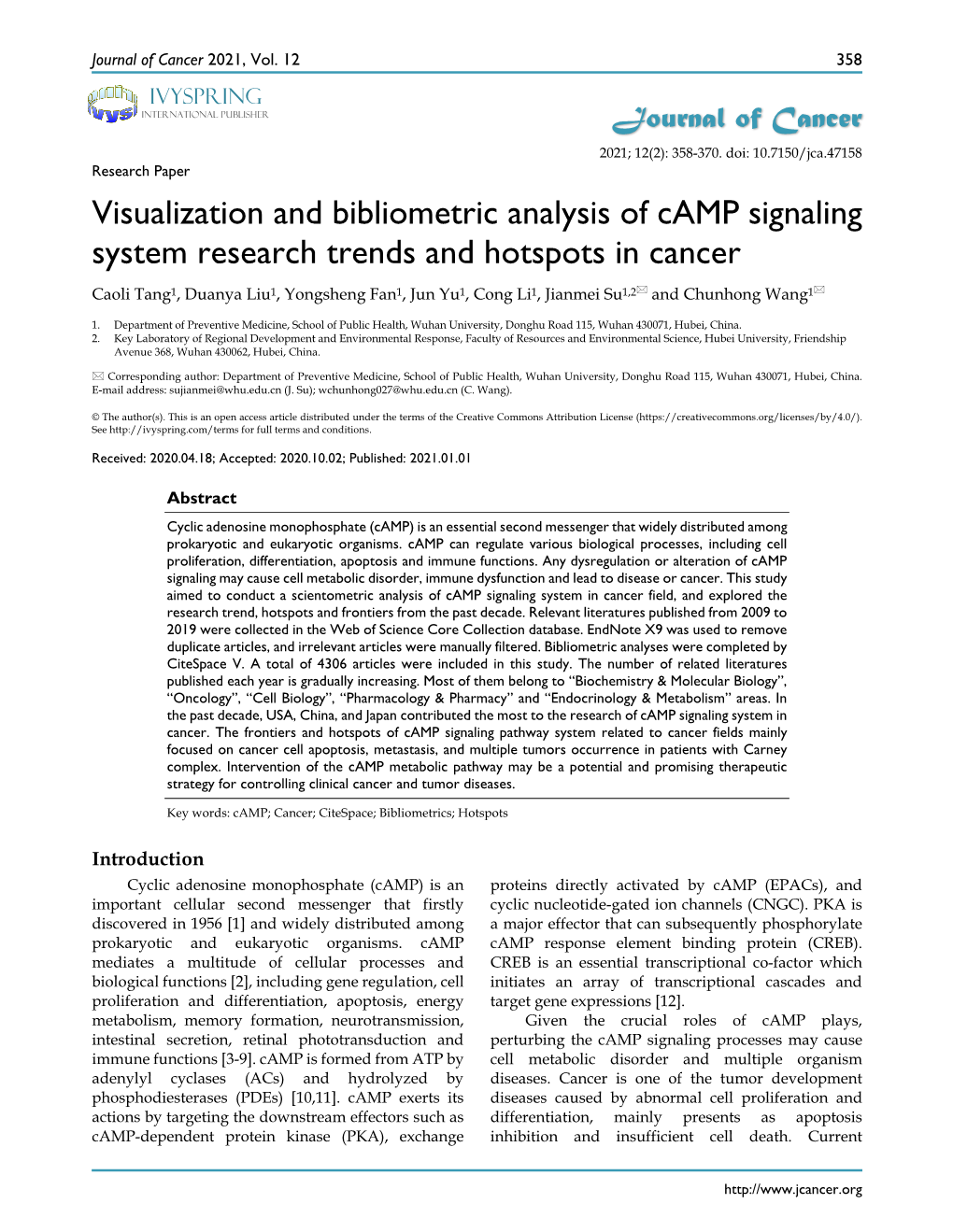 Visualization and Bibliometric Analysis of Camp Signaling System Research