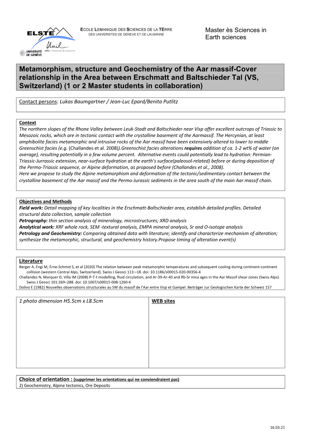 Metamorphism, Structure and Geochemistry of the Aar Massif