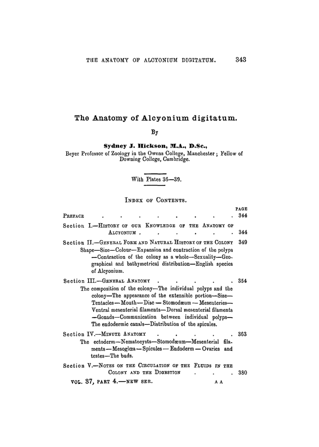 The Anatomy of Alcyonium Digitatum. by Sydney J