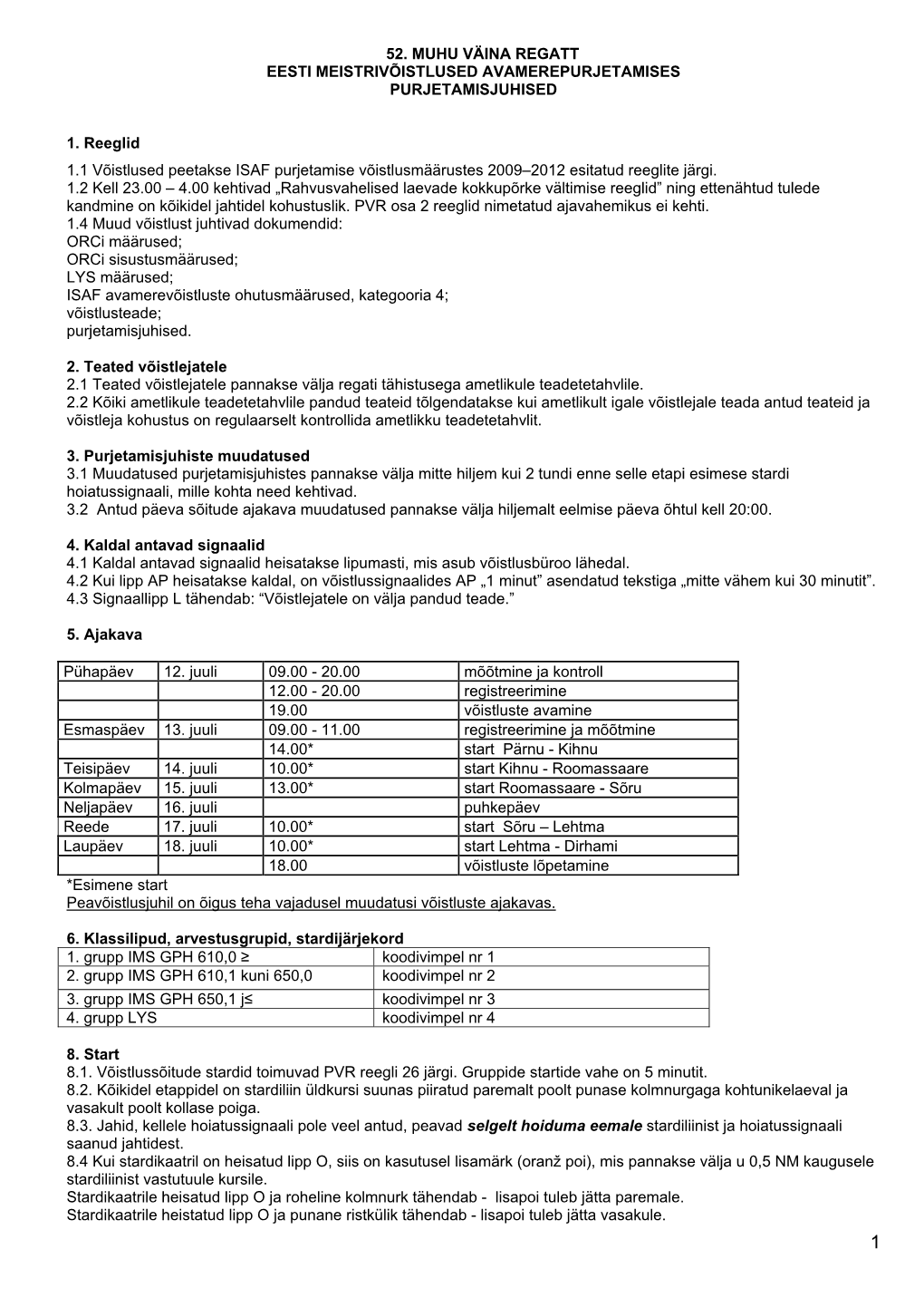 52. Muhu Väina Regatt Eesti Meistrivõistlused Avamerepurjetamises Purjetamisjuhised