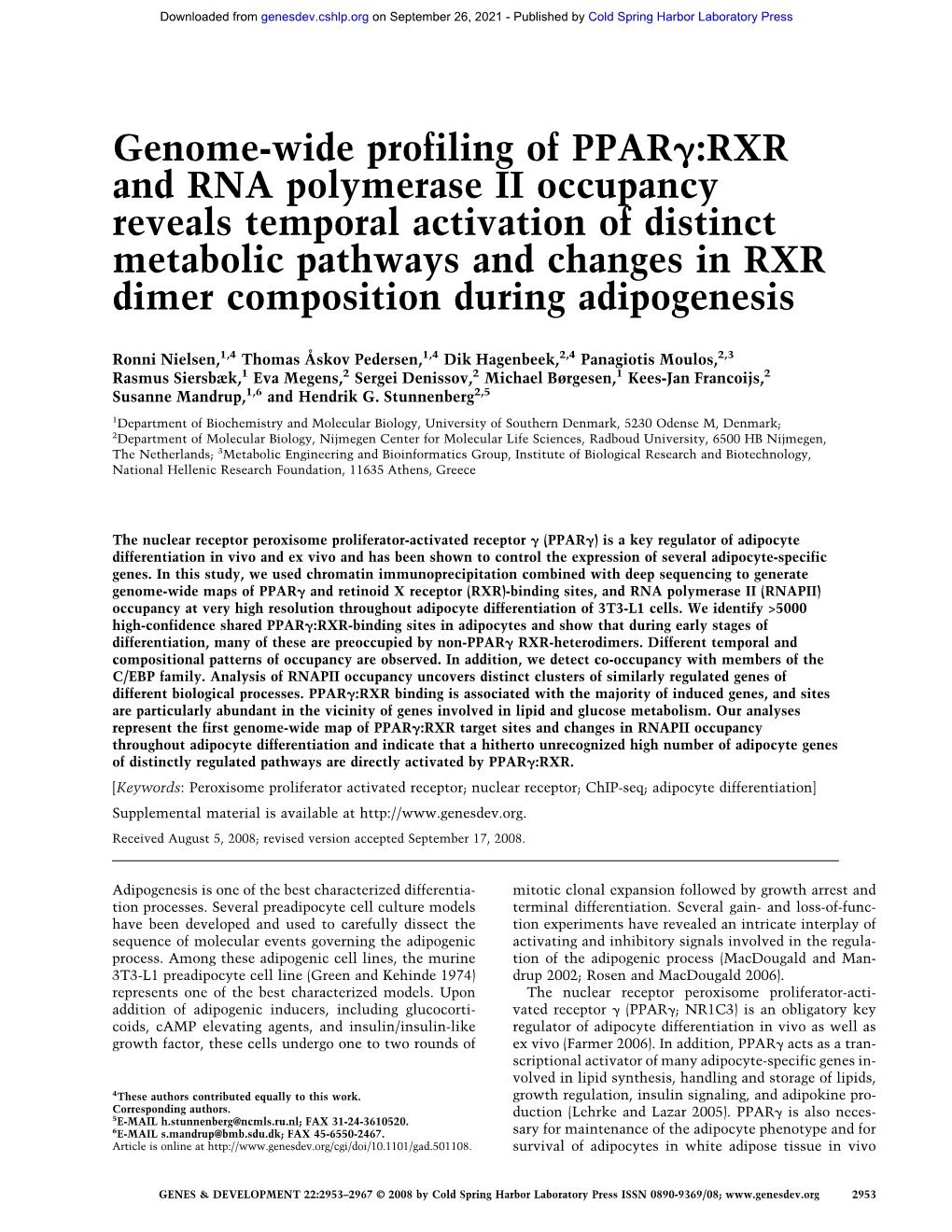 Genome-Wide Profiling of PPAR :RXR and RNA Polymerase II Occupancy