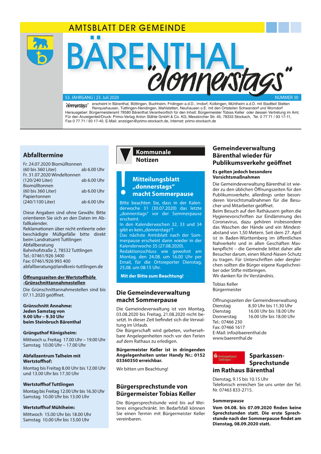 Amtsblatt Der Gemeinde Bärenthal