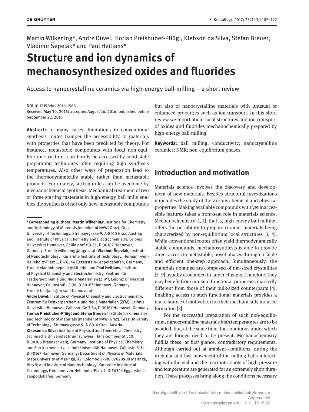 Structure and Ion Dynamics of Mechanosynthesized Oxides and Fluorides