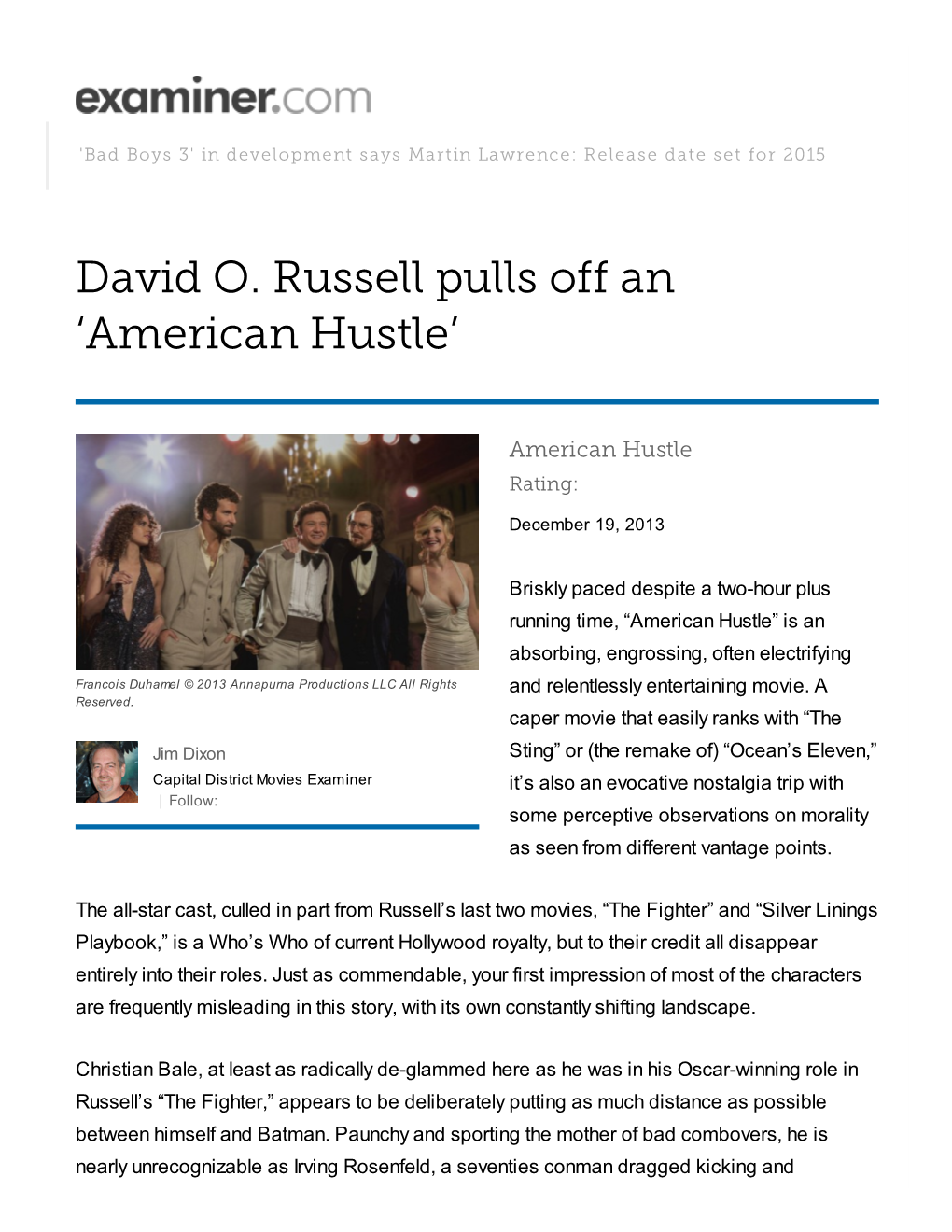 David O. Russell Pulls Off an 'American Hustle'