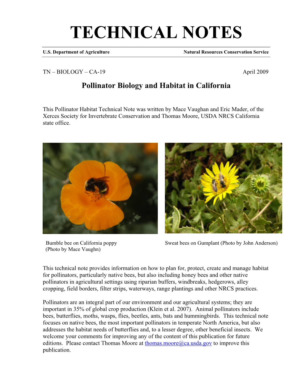 Pollinator Biology and Habitat in California