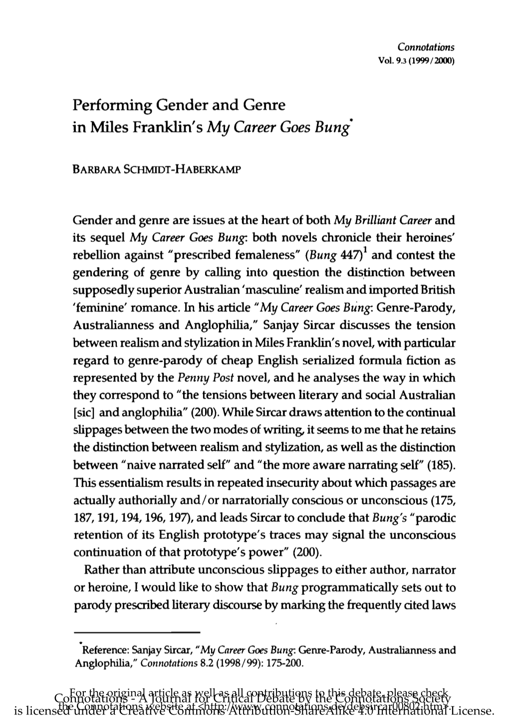 Performing Gender and Genre in Miles Franklin's My Career Goes Bung"