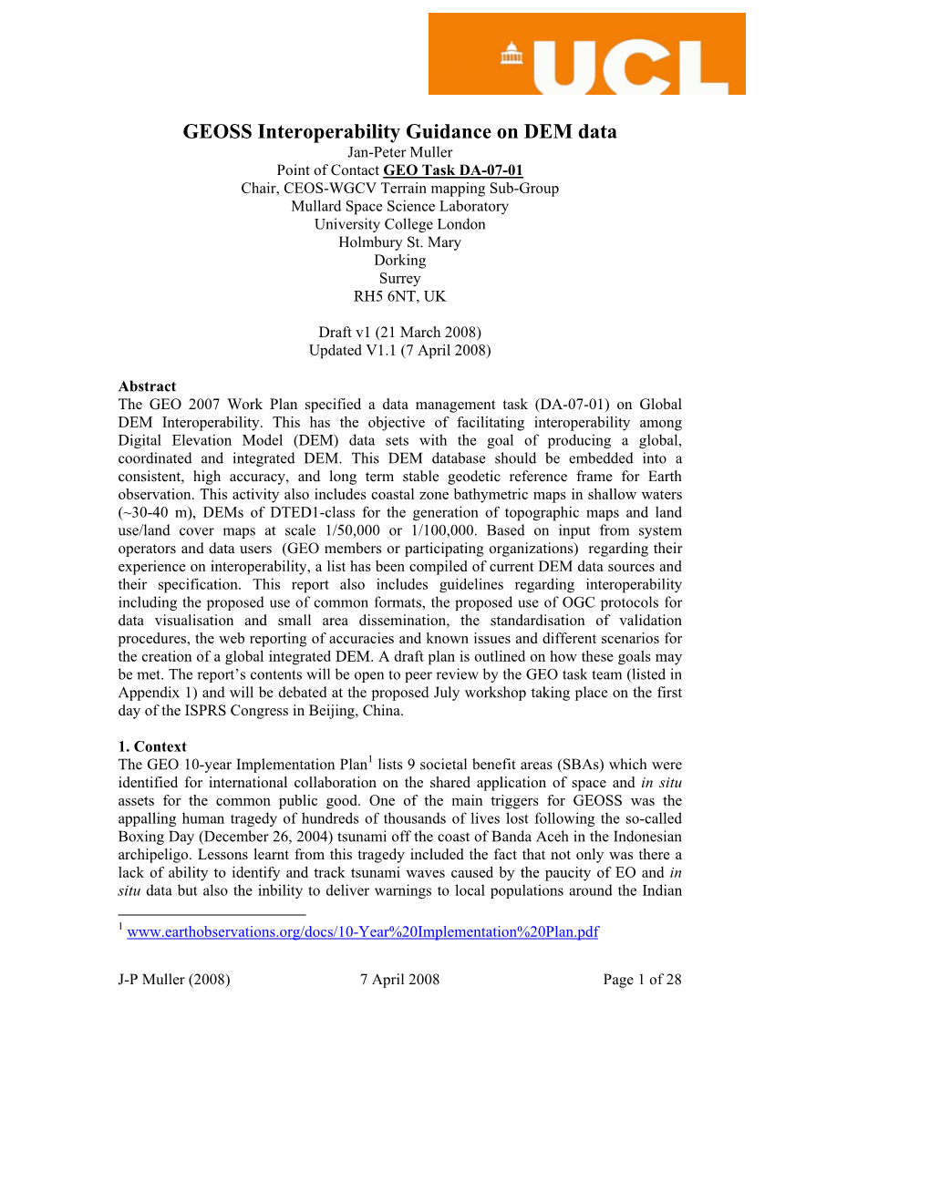 GEOSS Interoperability Guidance on DEM Data