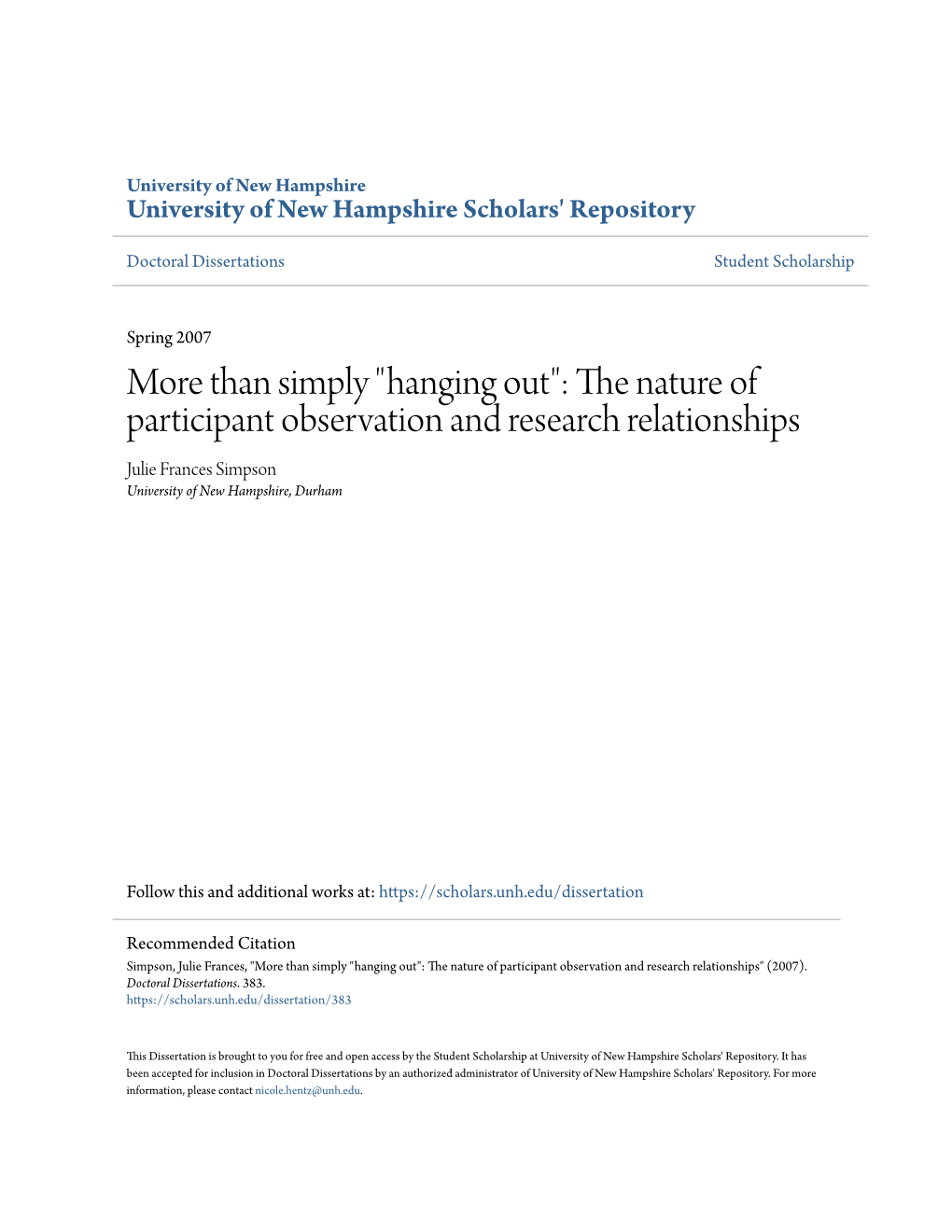 The Nature of Participant Observation and Research Relationships, and The