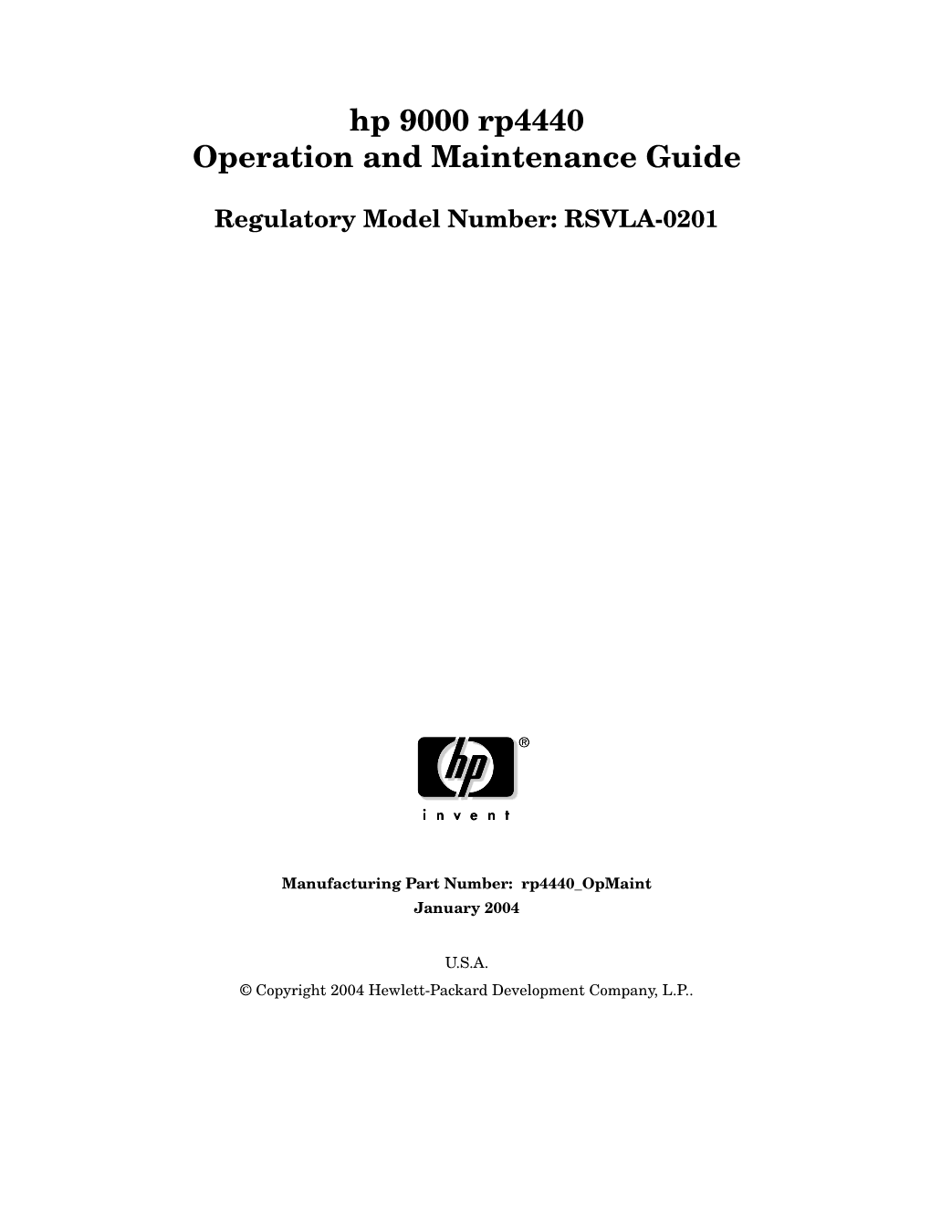 Hp 9000 Rp4440 Operation and Maintenance Guide