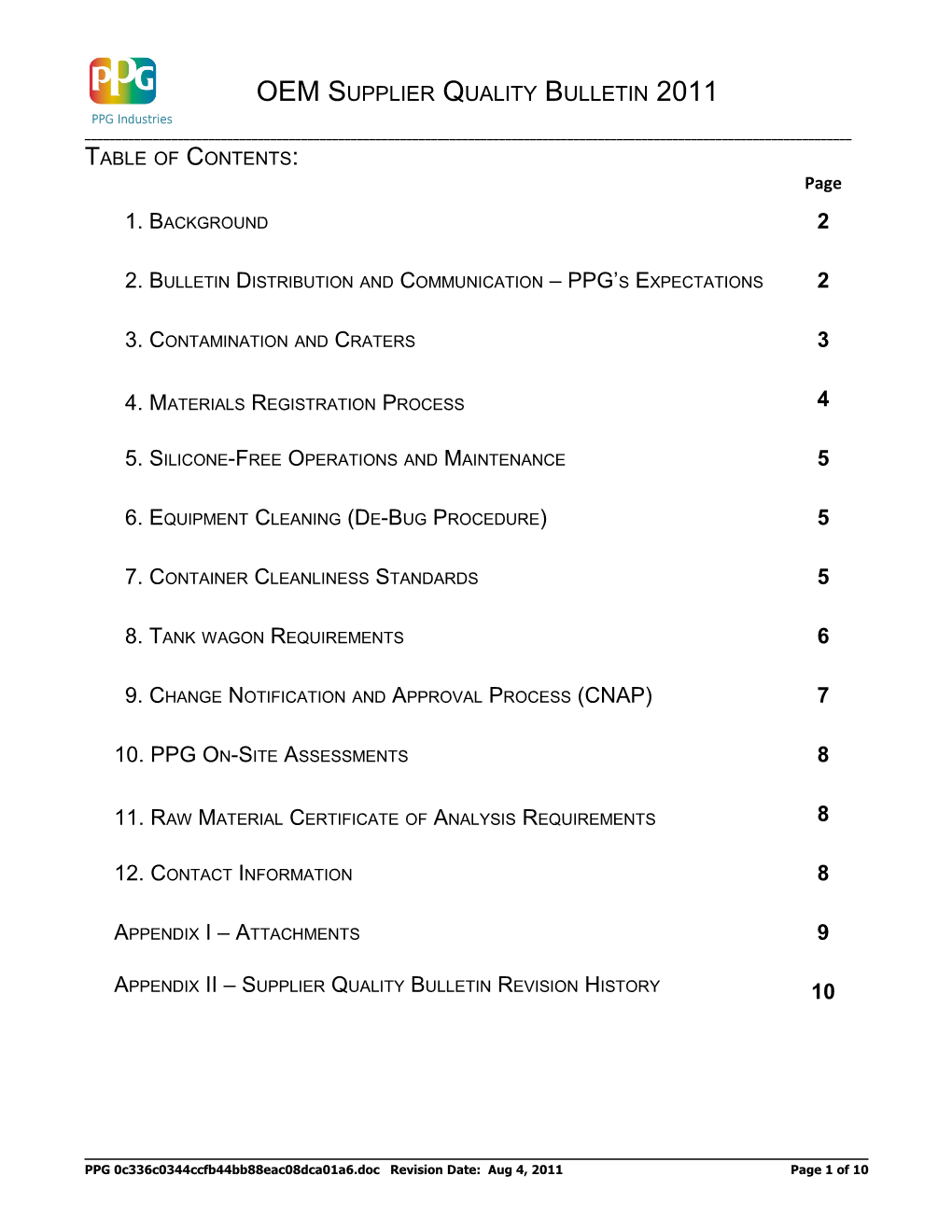 OEM Supplier Quality Bulletin 2011