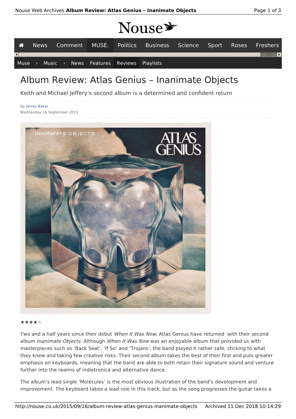 Album Review: Atlas Genius – Inanimate Objects | Nouse