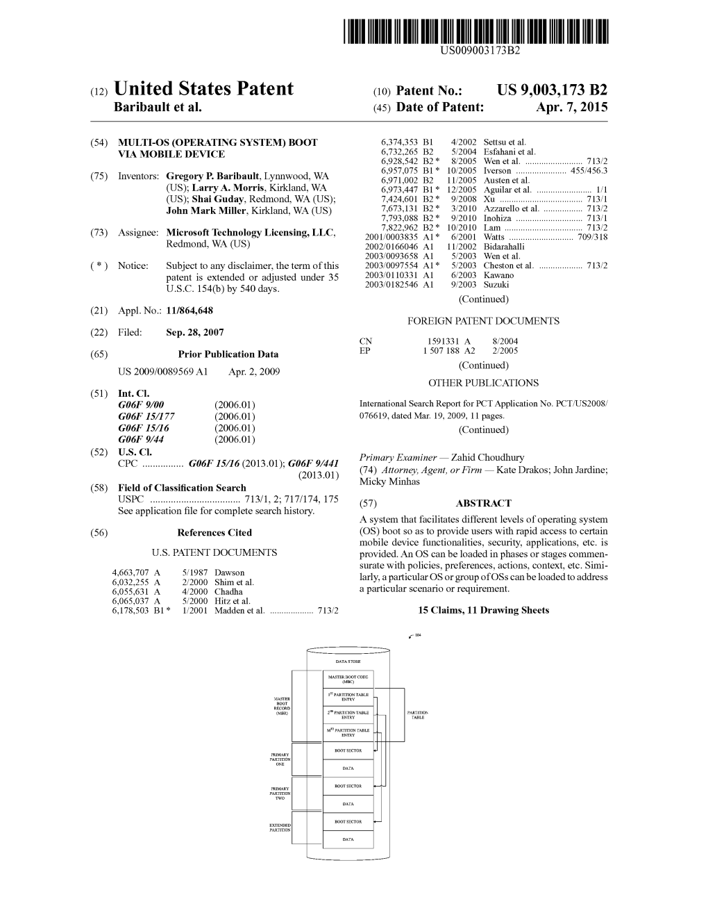 (12) United States Patent (10) Patent No.: US 9,003,173 B2 Baribault Et Al