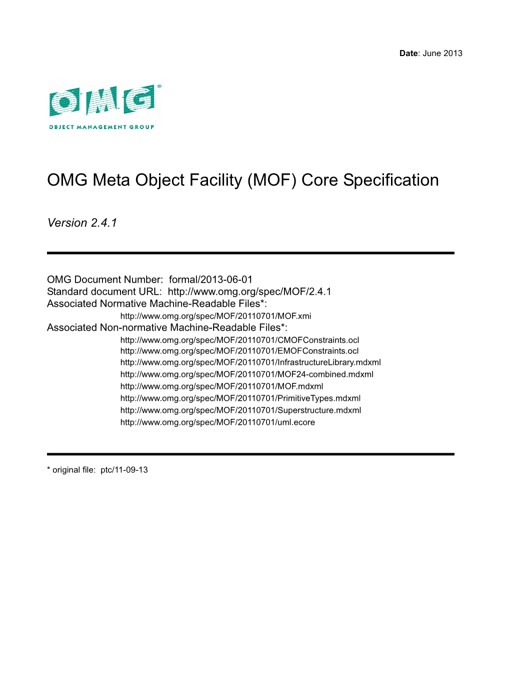 OMG Meta Object Facility (MOF) Core Specification