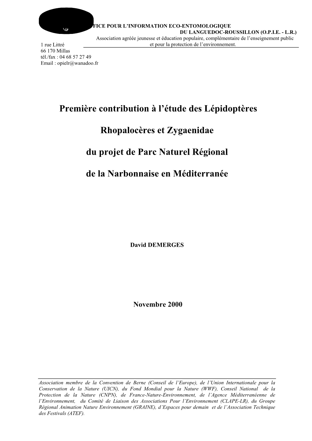 Première Contribution À L'étude Des Lépidoptères