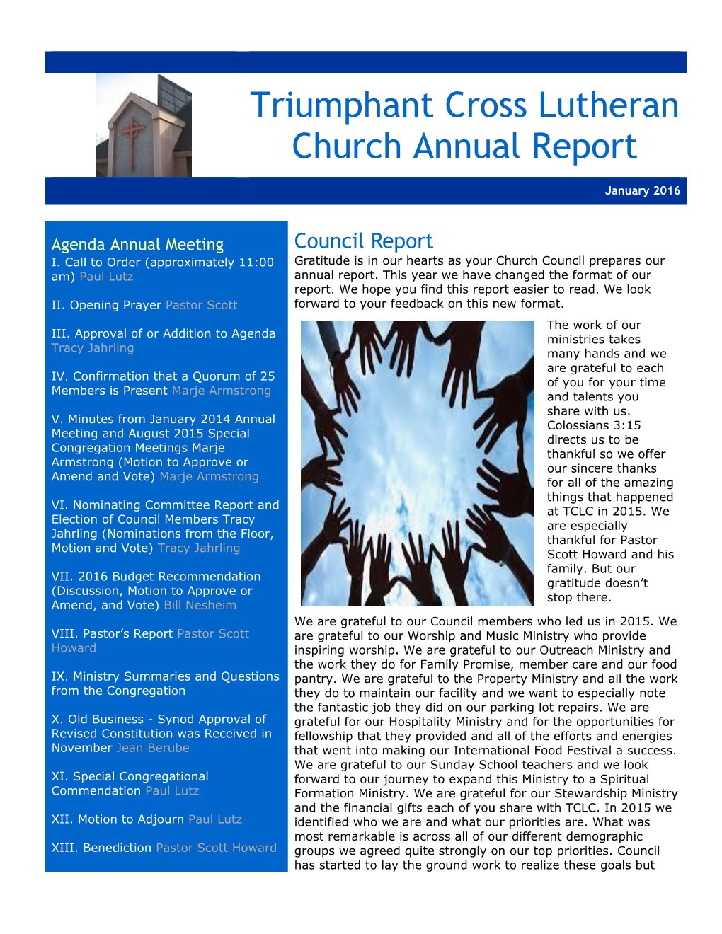 Triumphant Cross Lutheran Church Annual Report
