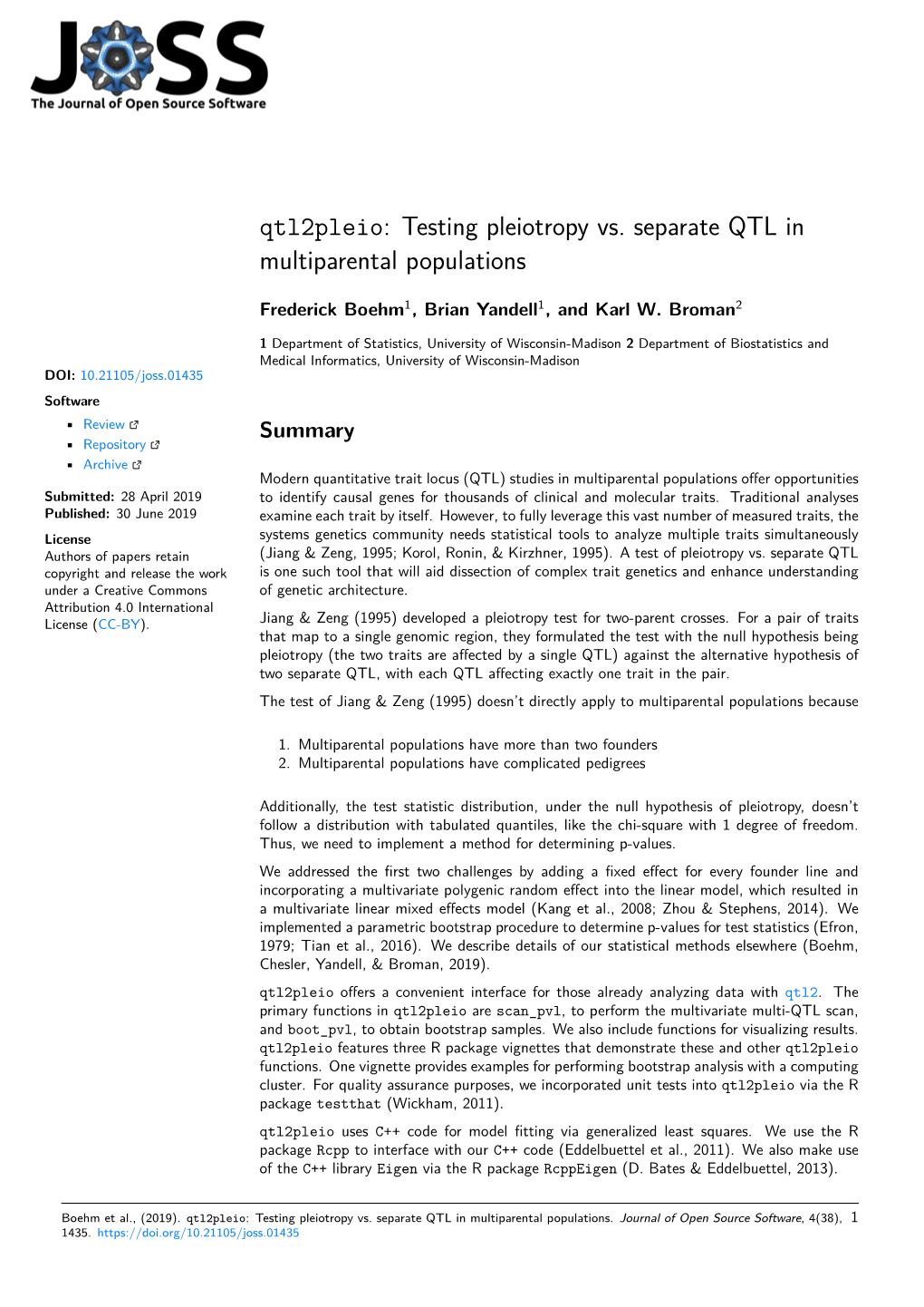 Testing Pleiotropy Vs. Separate QTL in Multiparental Populations