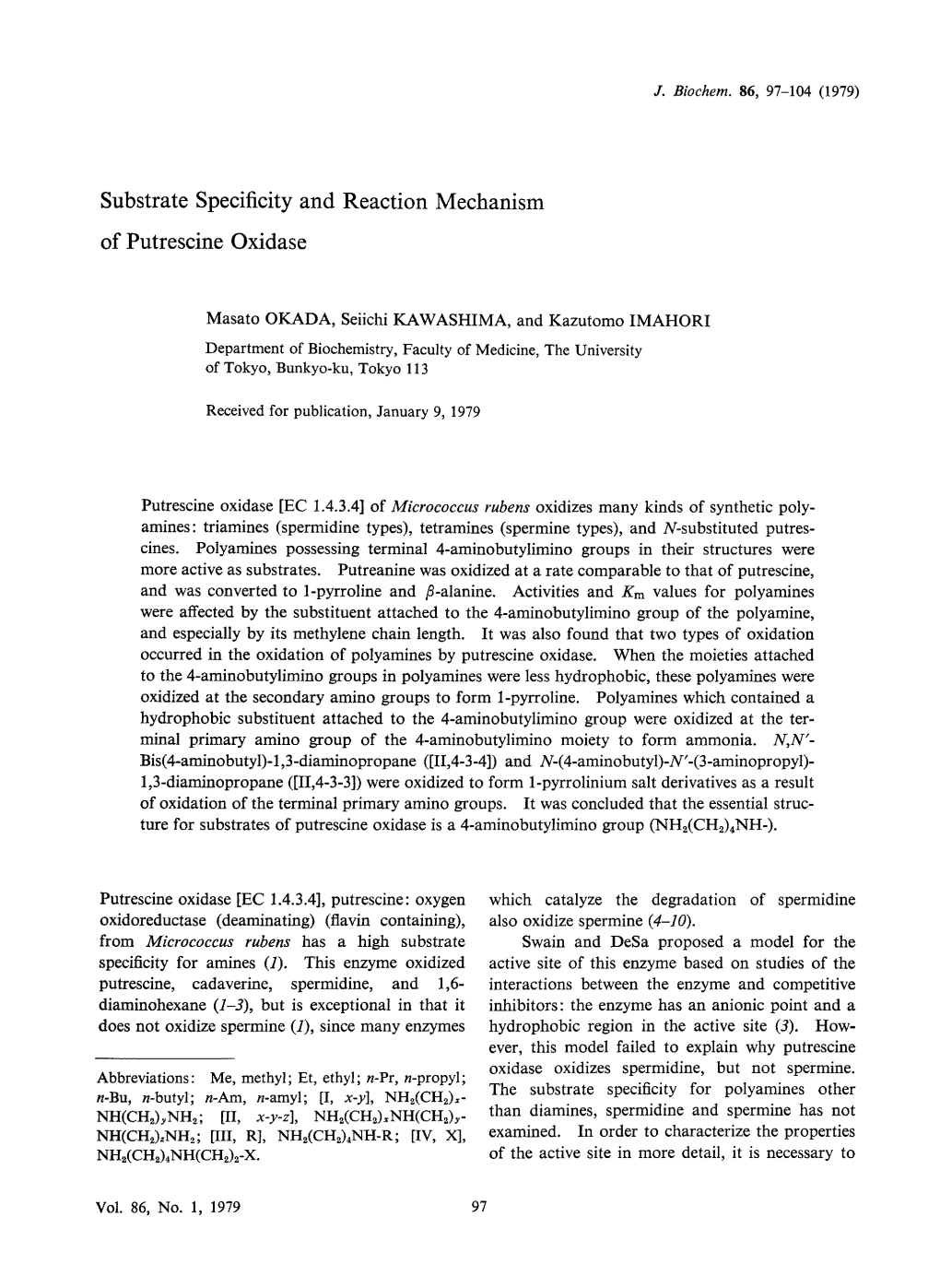 Substrate Specificity and Reaction Mechanism of Putrescine Oxidase