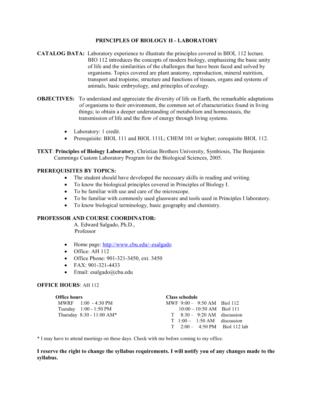 Principles Of Biology Ii - Laboratory