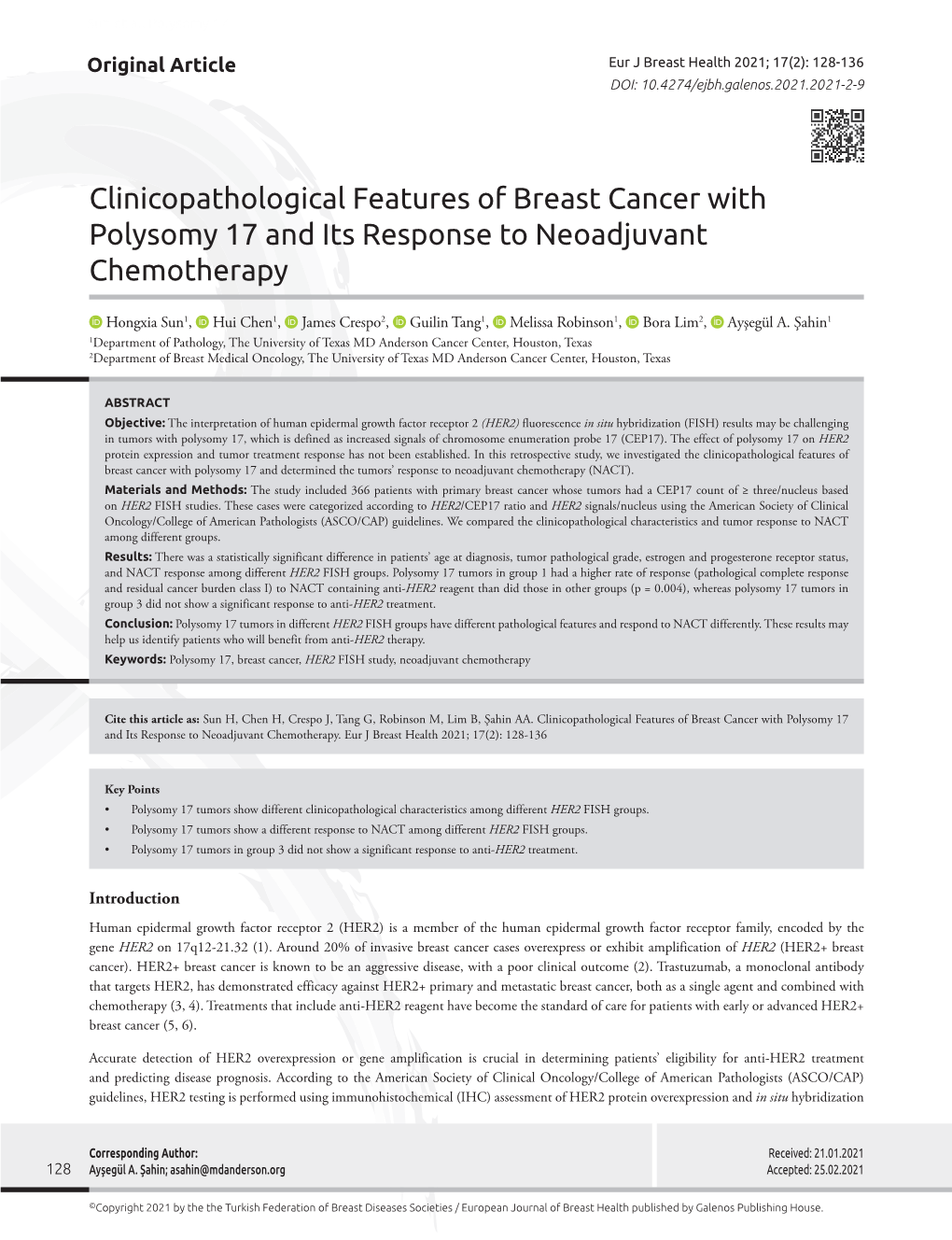 Clinicopathological Features of Breast Cancer with Polysomy 17 and Its Response to Neoadjuvant Chemotherapy