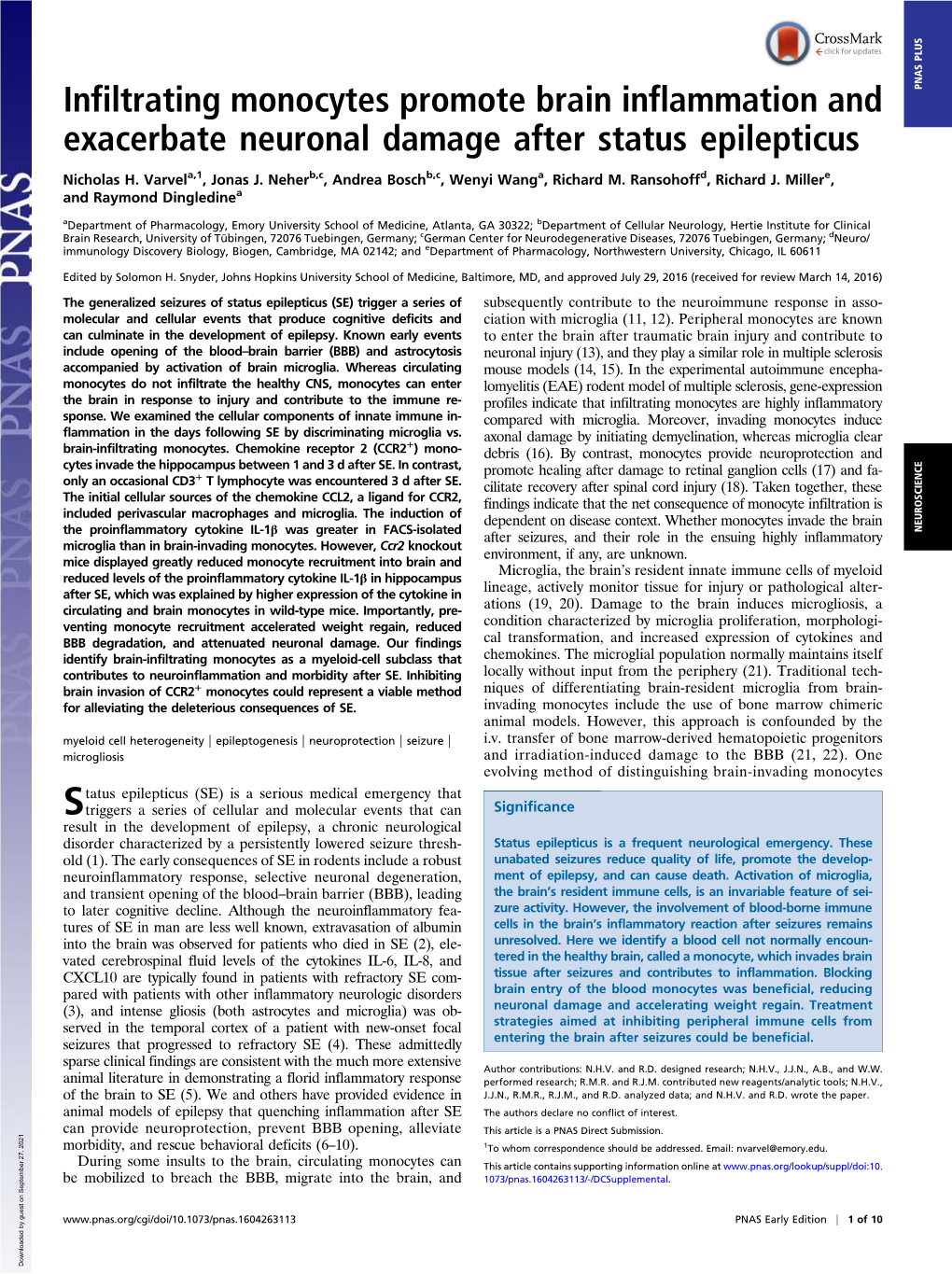 Infiltrating Monocytes Promote Brain Inflammation and Exacerbate