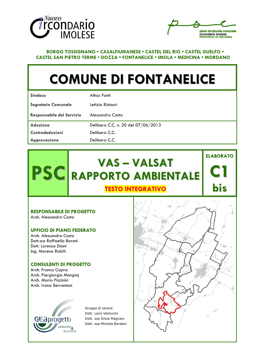 Comune Di Fontanelice Vas – Valsat Integrazione Al Rapporto Ambientale Del Psc