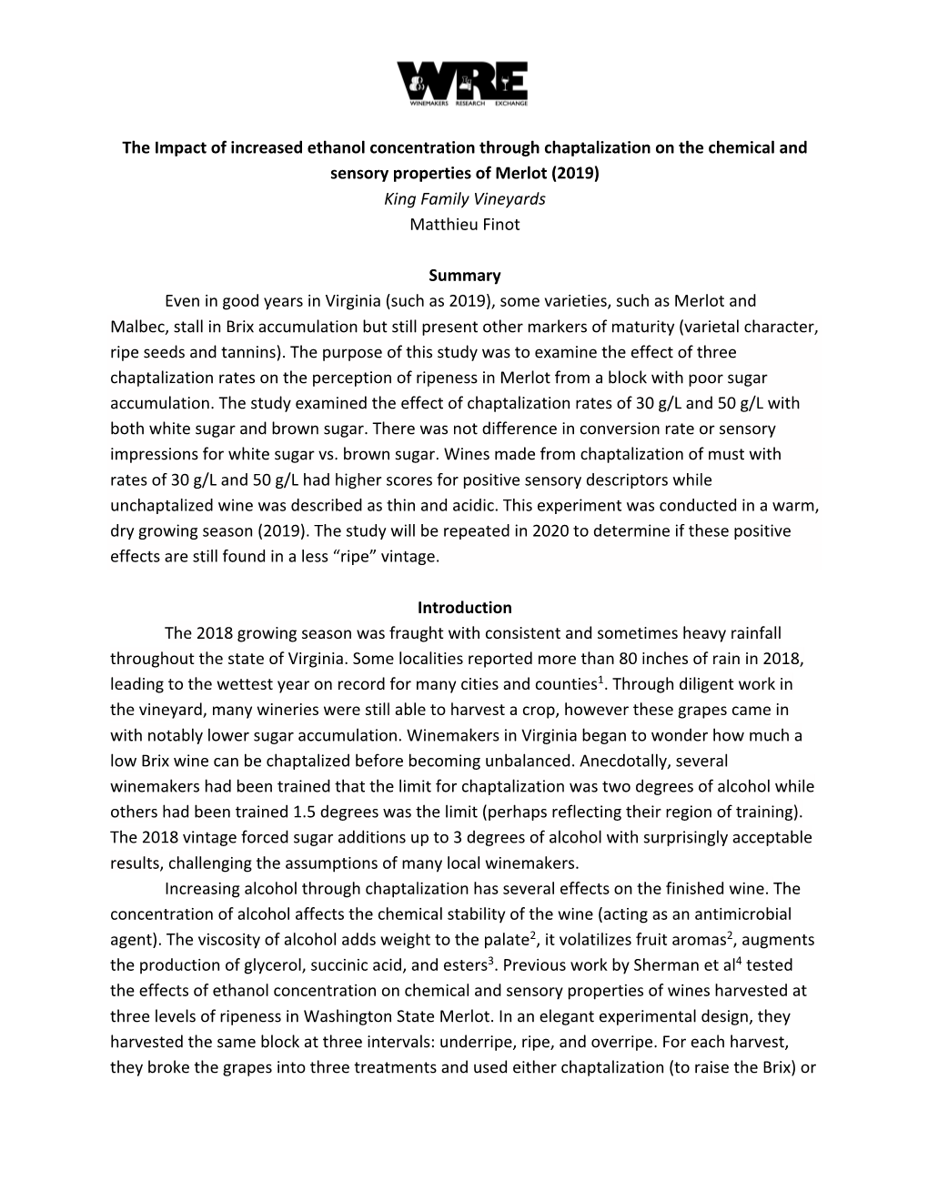 Impact of Chaptalization and Ethanol