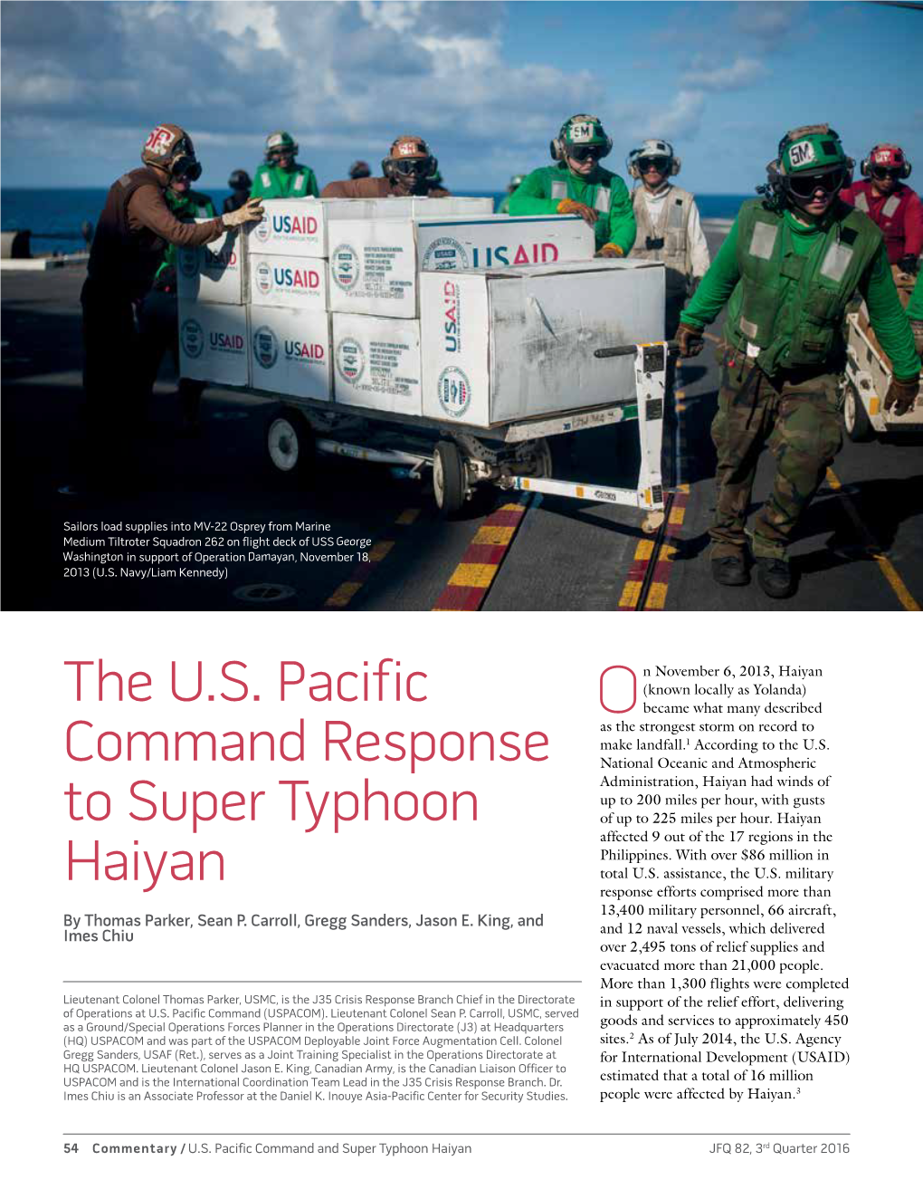 The U.S. Pacific Command Response to Super Typhoon Haiyan