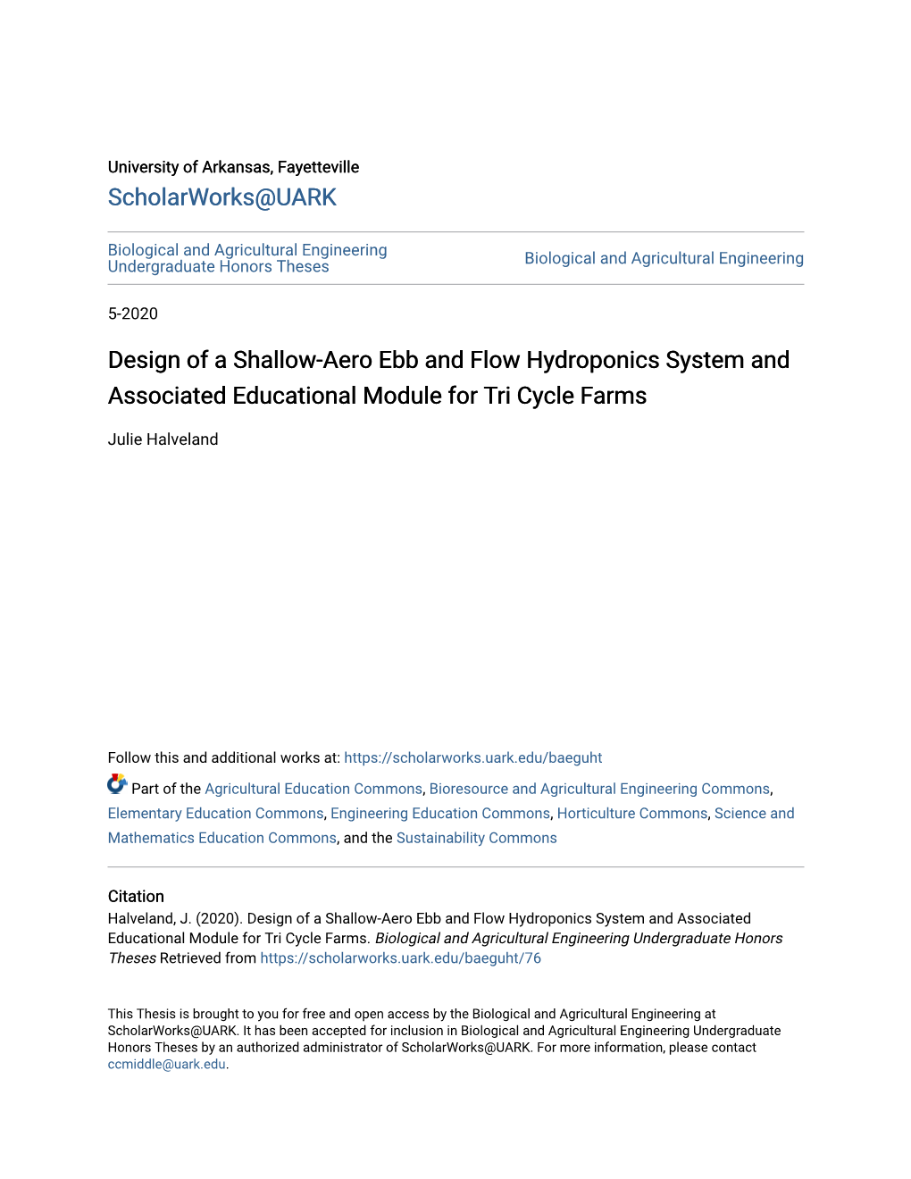 Design of a Shallow-Aero Ebb and Flow Hydroponics System and Associated Educational Module for Tri Cycle Farms