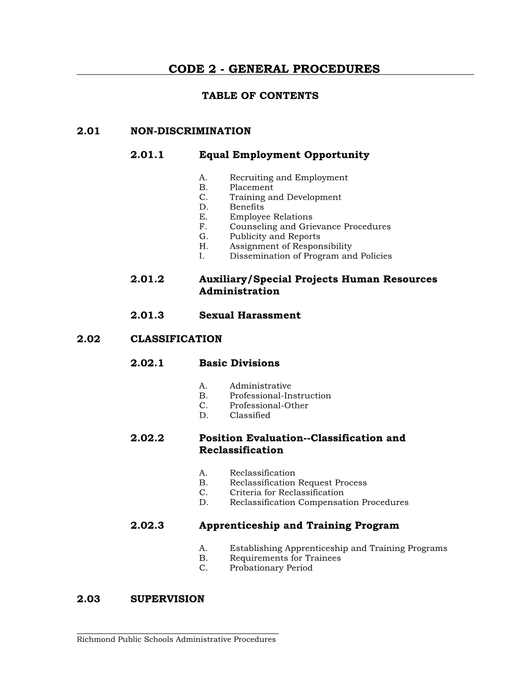 Code 2 - General Procedures