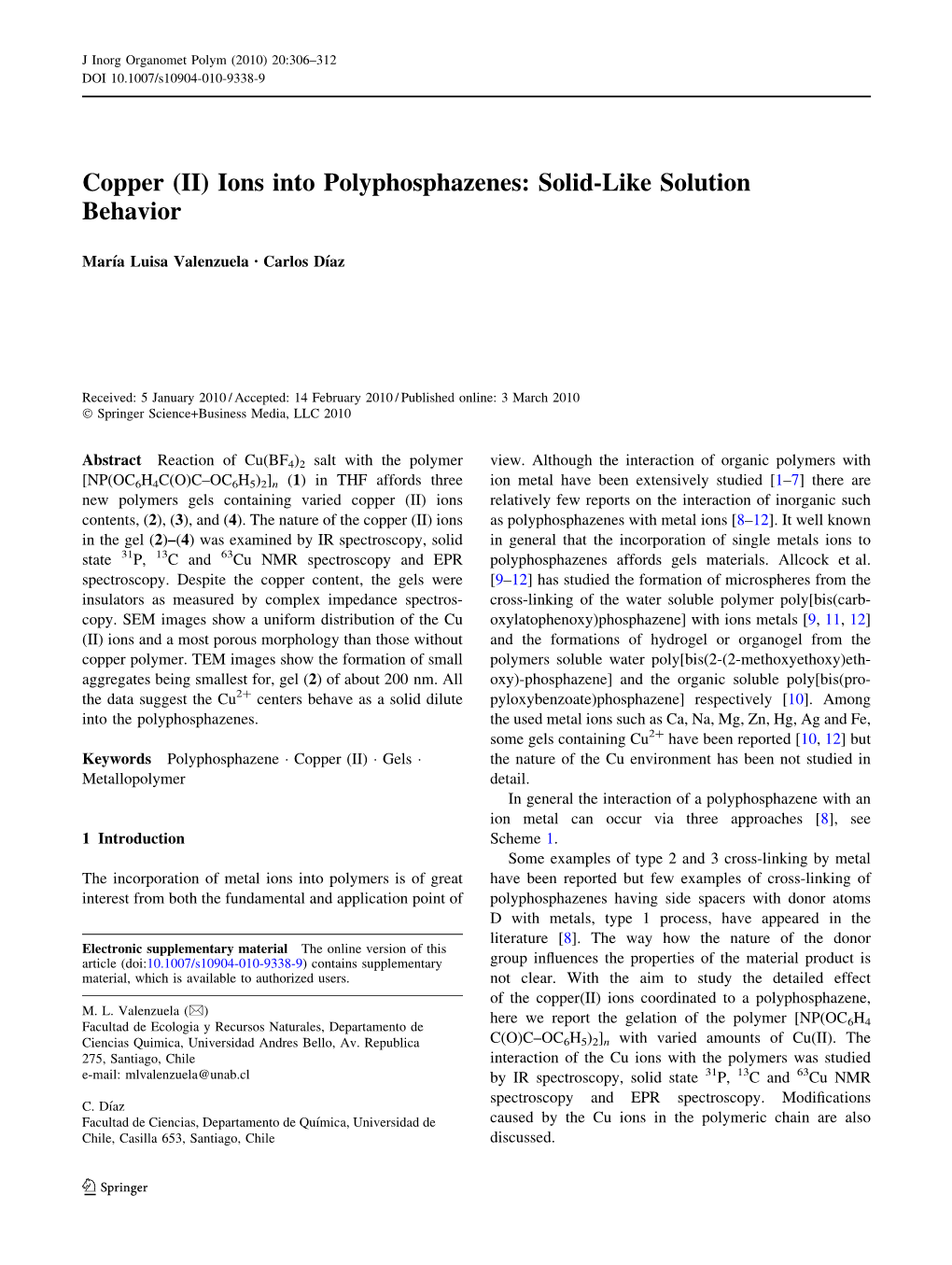 Copper (II) Ions Into Polyphosphazenes: Solid-Like Solution Behavior