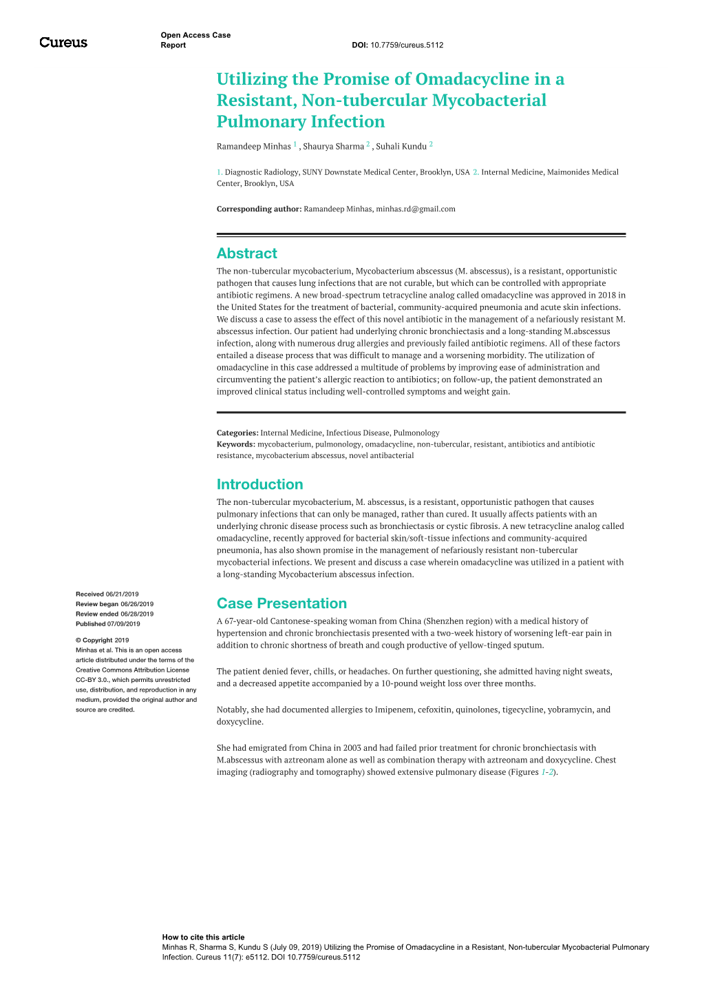 Utilizing the Promise of Omadacycline in a Resistant, Non-Tubercular Mycobacterial Pulmonary Infection