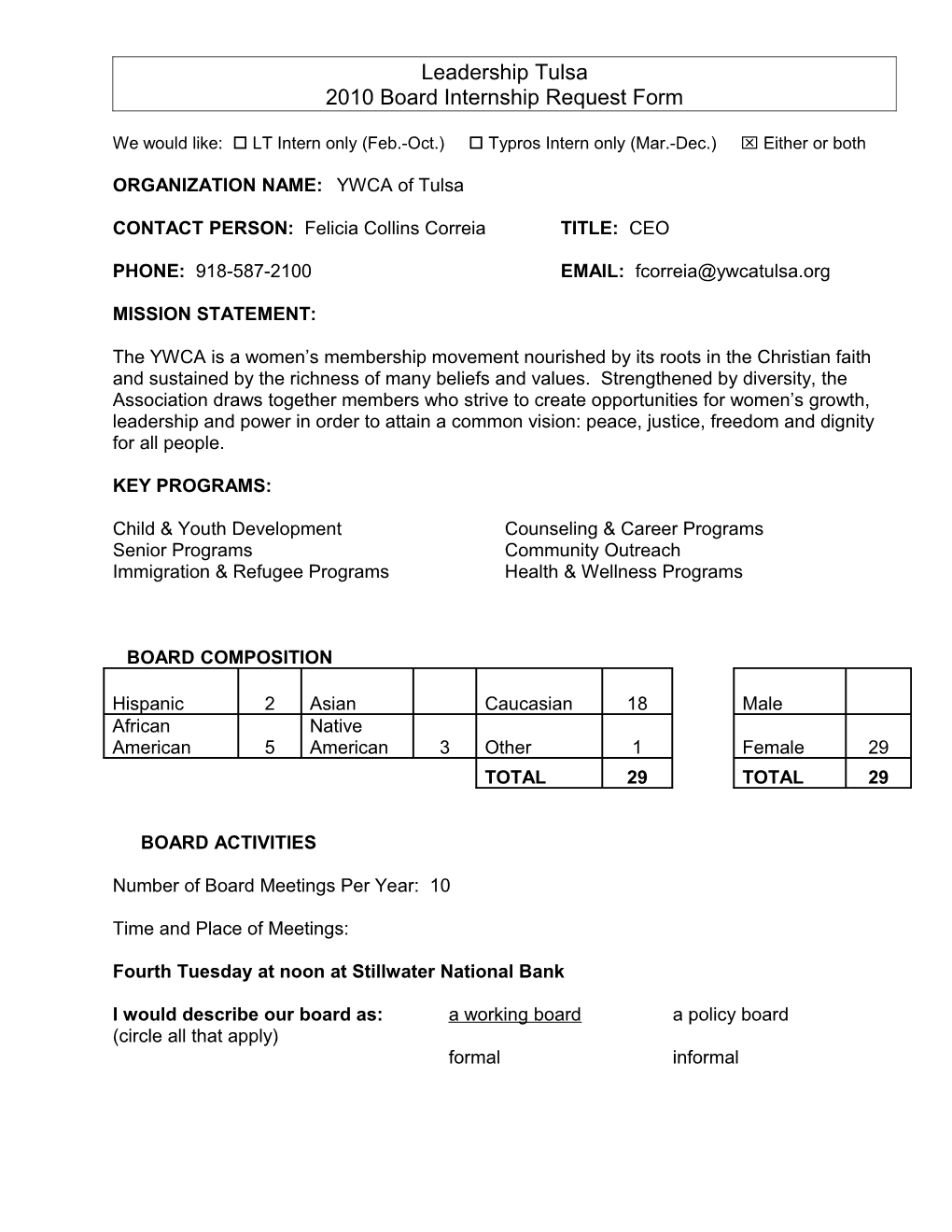2010 Board Internship Request Form